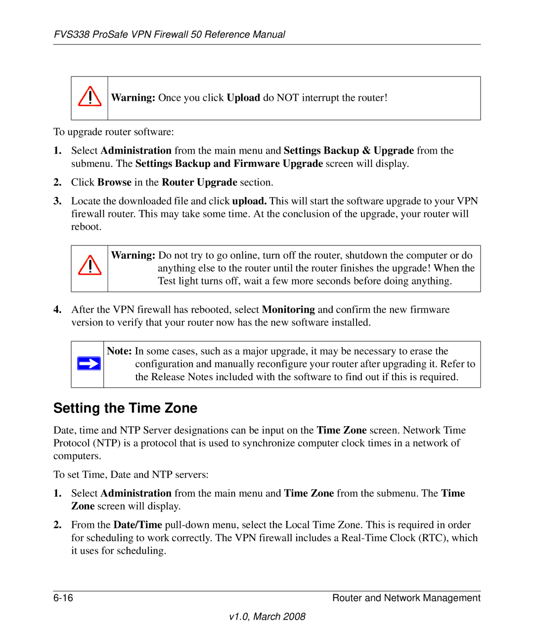 NETGEAR FVS338 manual Setting the Time Zone 