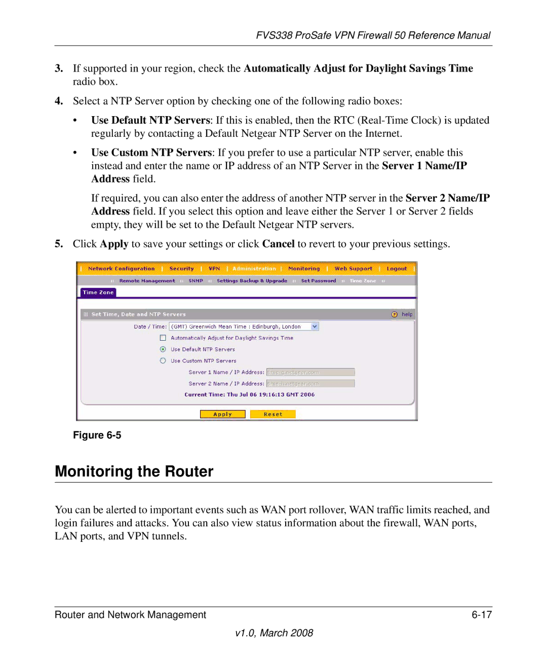 NETGEAR FVS338 manual Monitoring the Router 