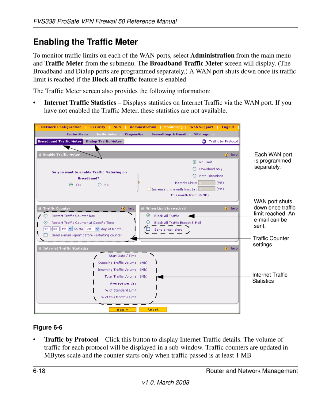 NETGEAR FVS338 manual Enabling the Traffic Meter 