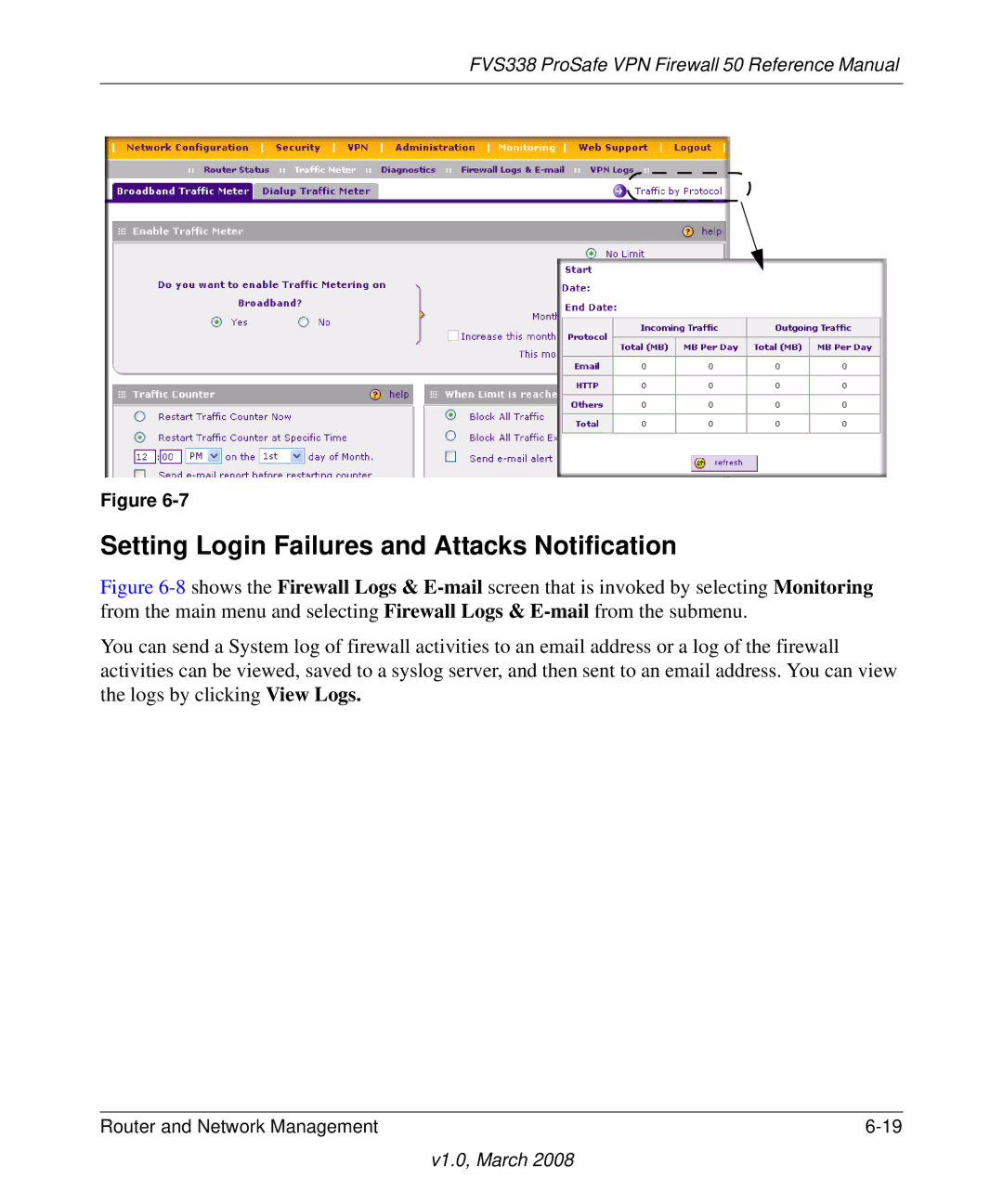 NETGEAR FVS338 manual Setting Login Failures and Attacks Notification 