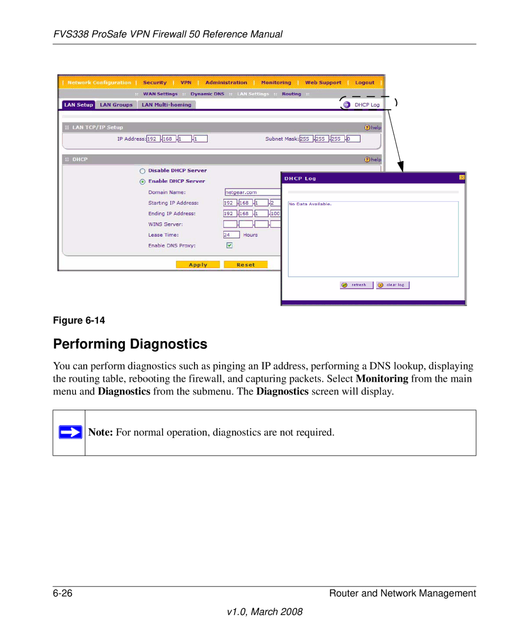 NETGEAR FVS338 manual Performing Diagnostics 