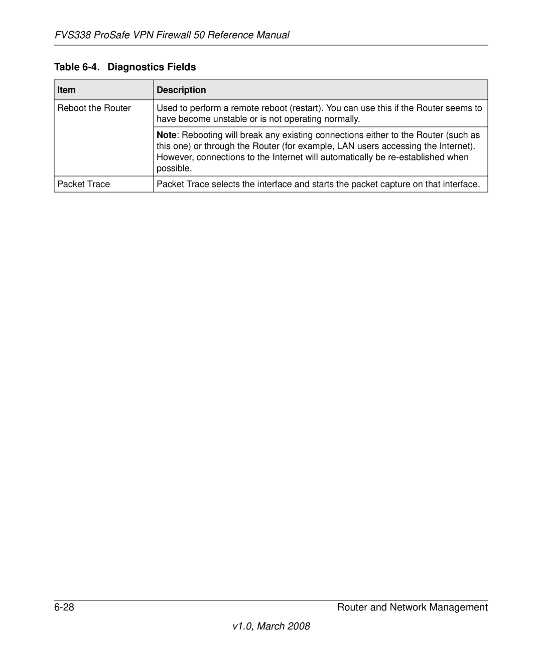 NETGEAR FVS338 manual Reboot the Router 