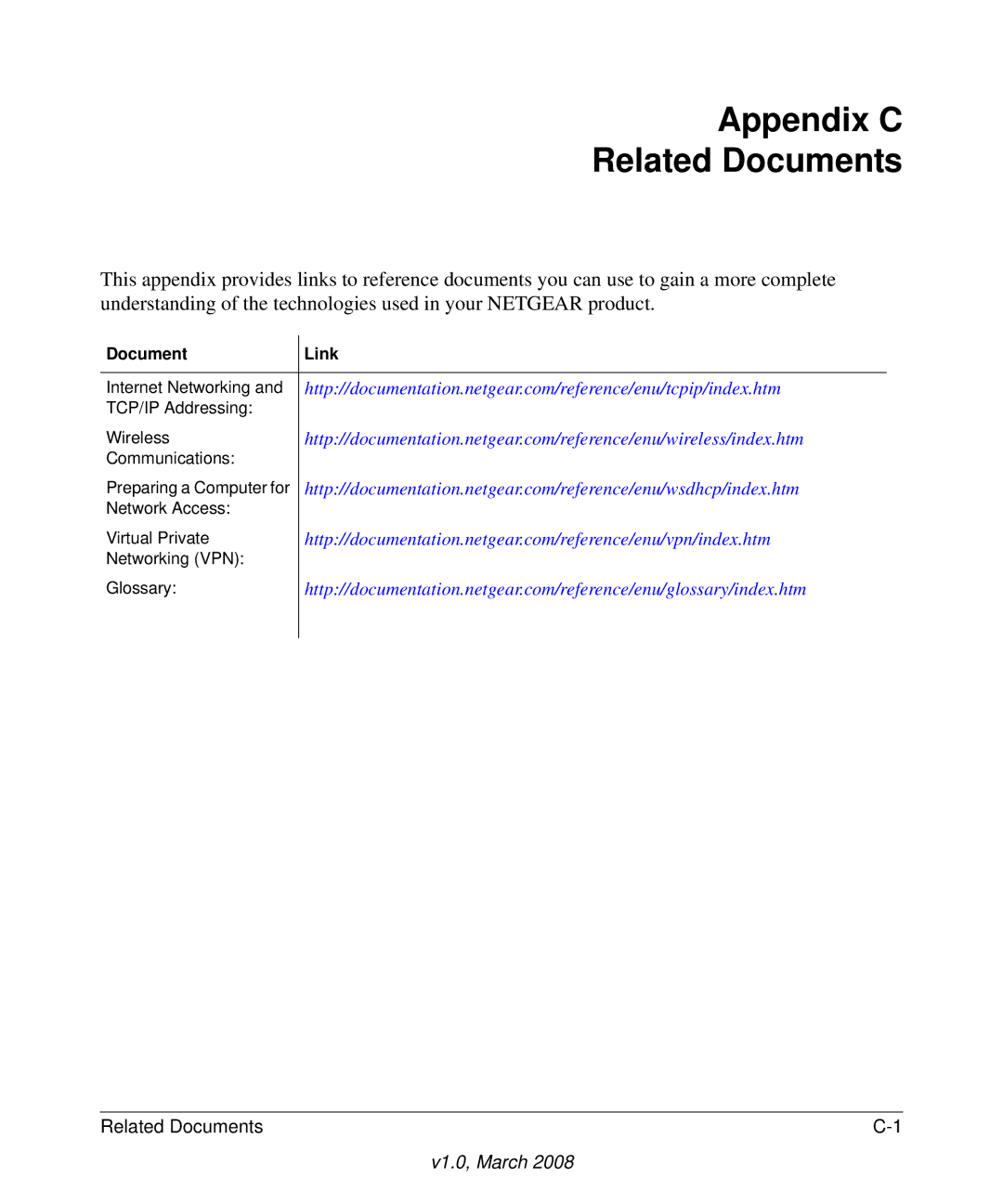 NETGEAR FVS338 manual Appendix C Related Documents 