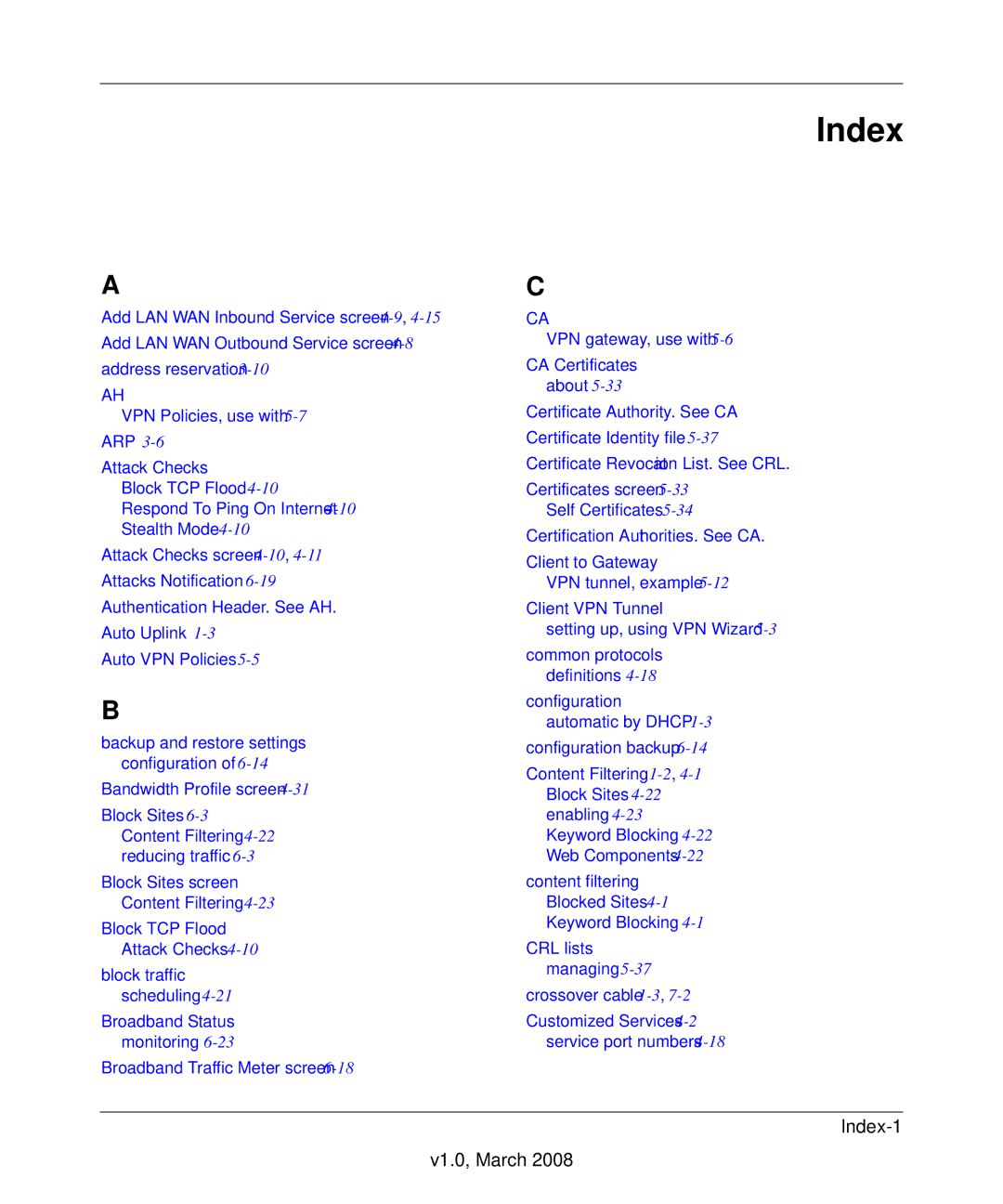 NETGEAR FVS338 manual Index 