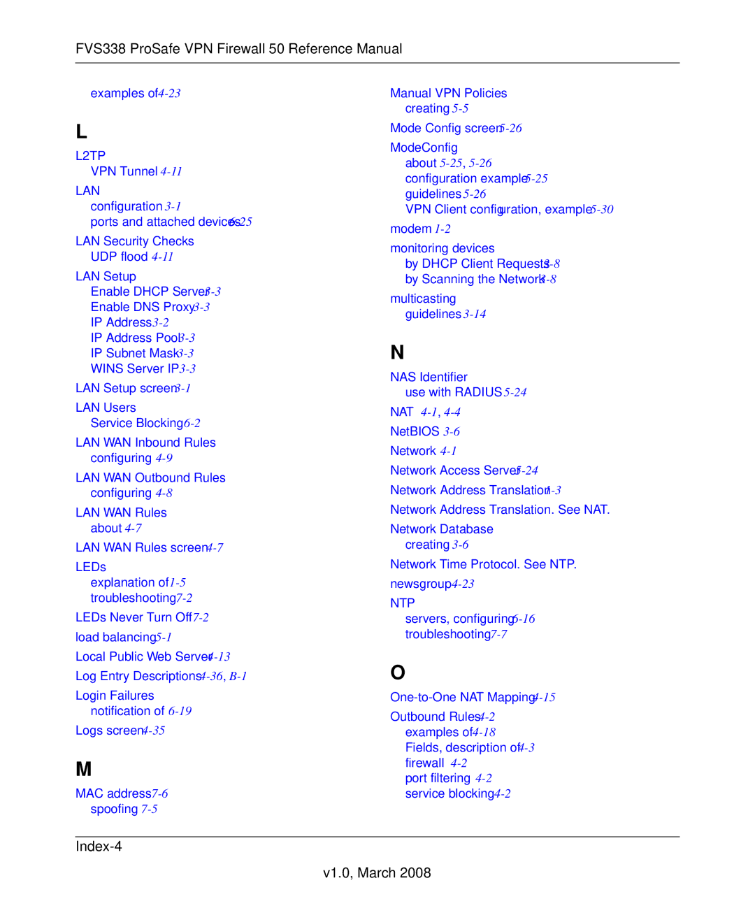 NETGEAR FVS338 manual Index-4 