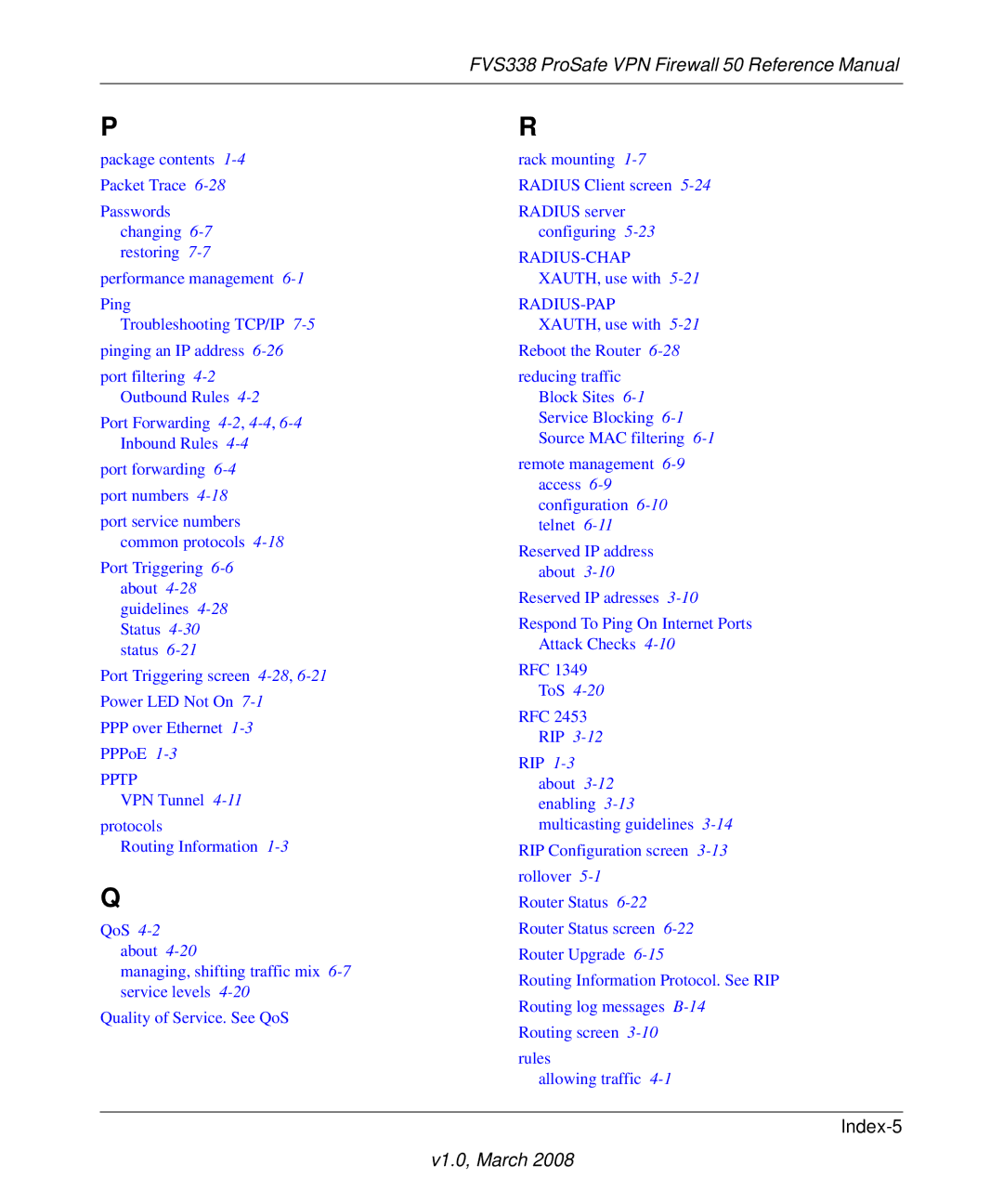 NETGEAR FVS338 manual Index-5 