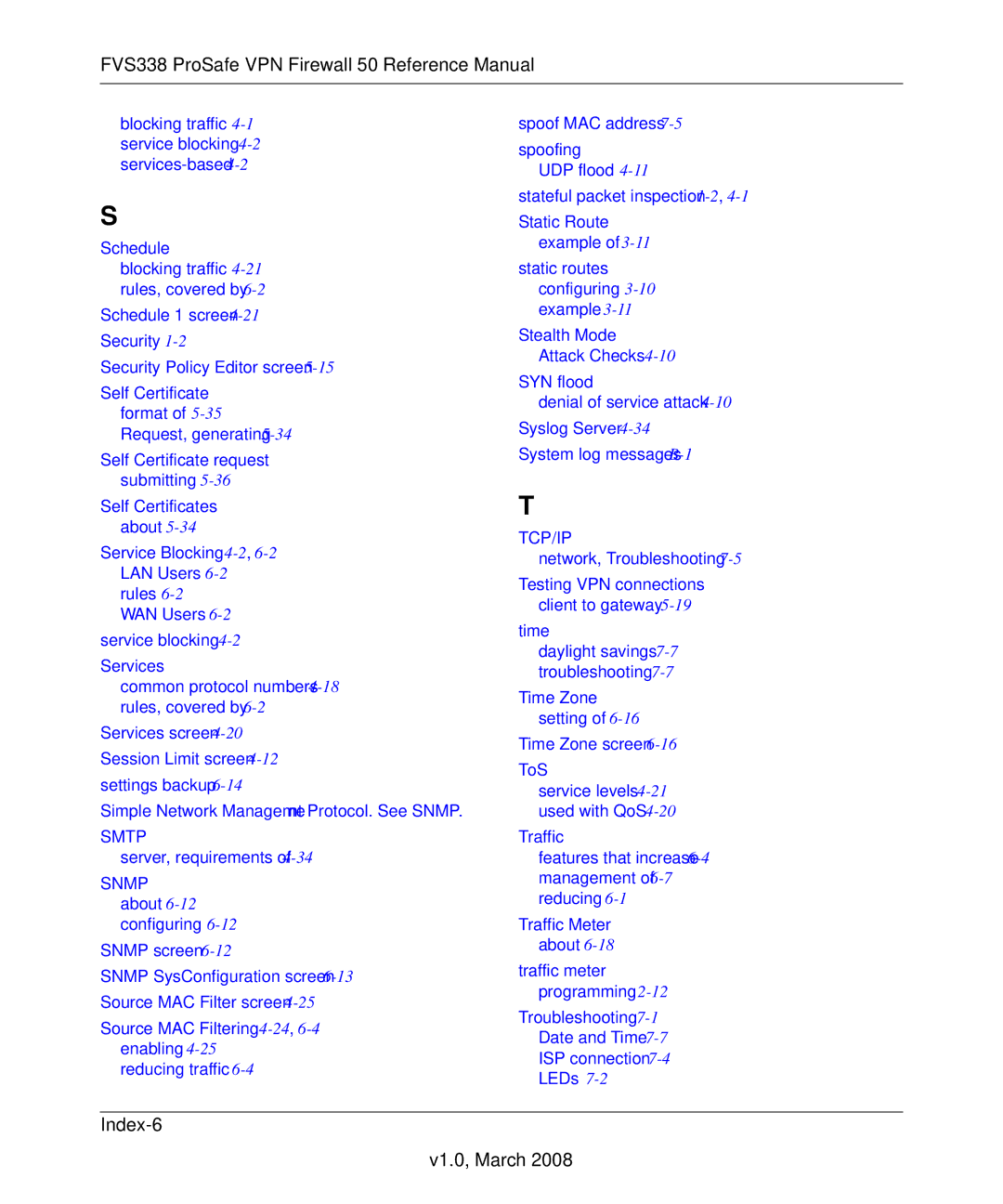 NETGEAR FVS338 manual Index-6 