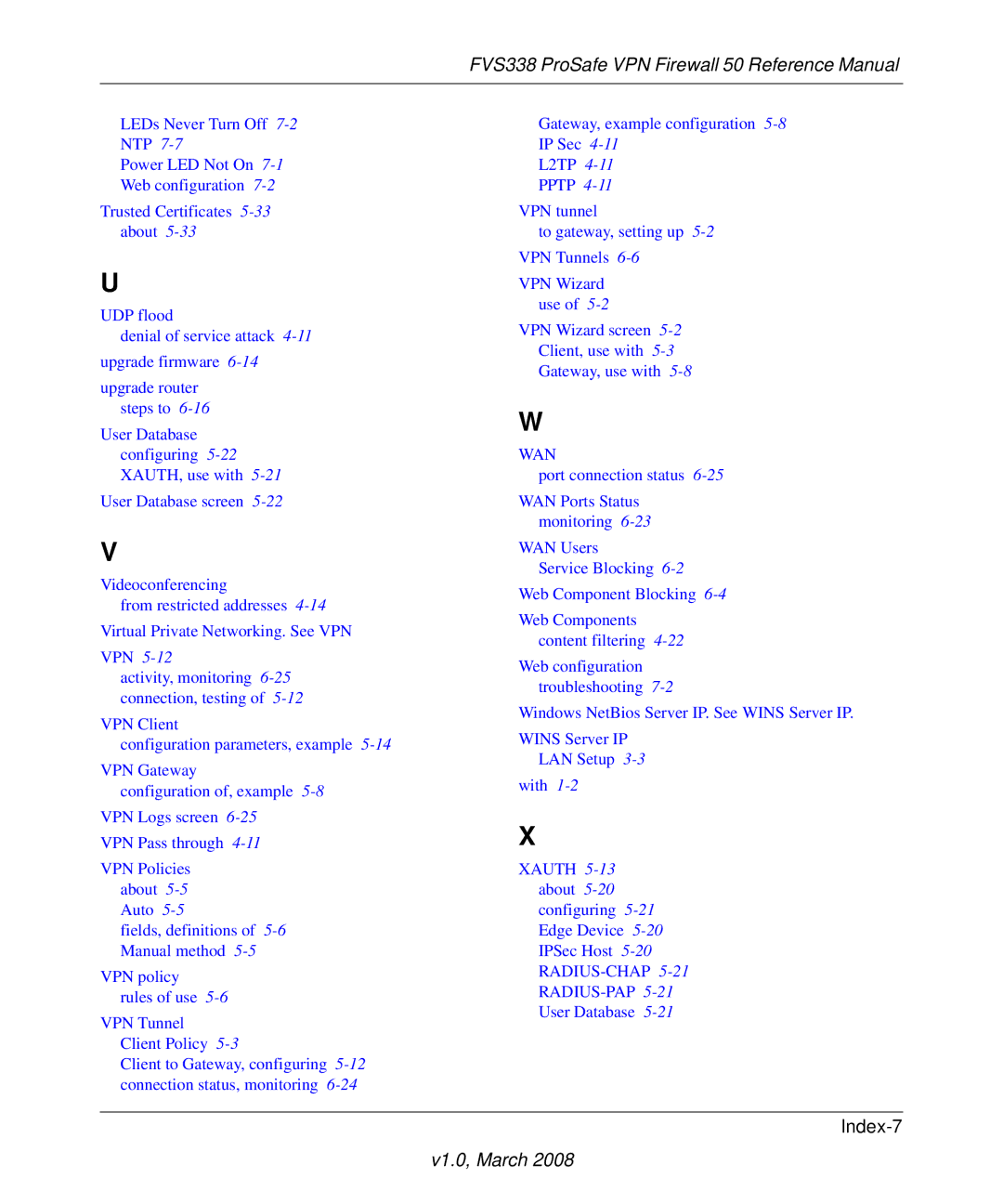 NETGEAR FVS338 manual Index-7 