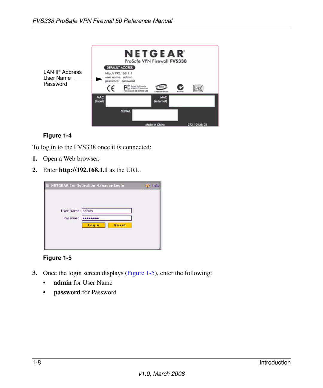 NETGEAR FVS338 manual Enter http//192.168.1.1 as the URL 