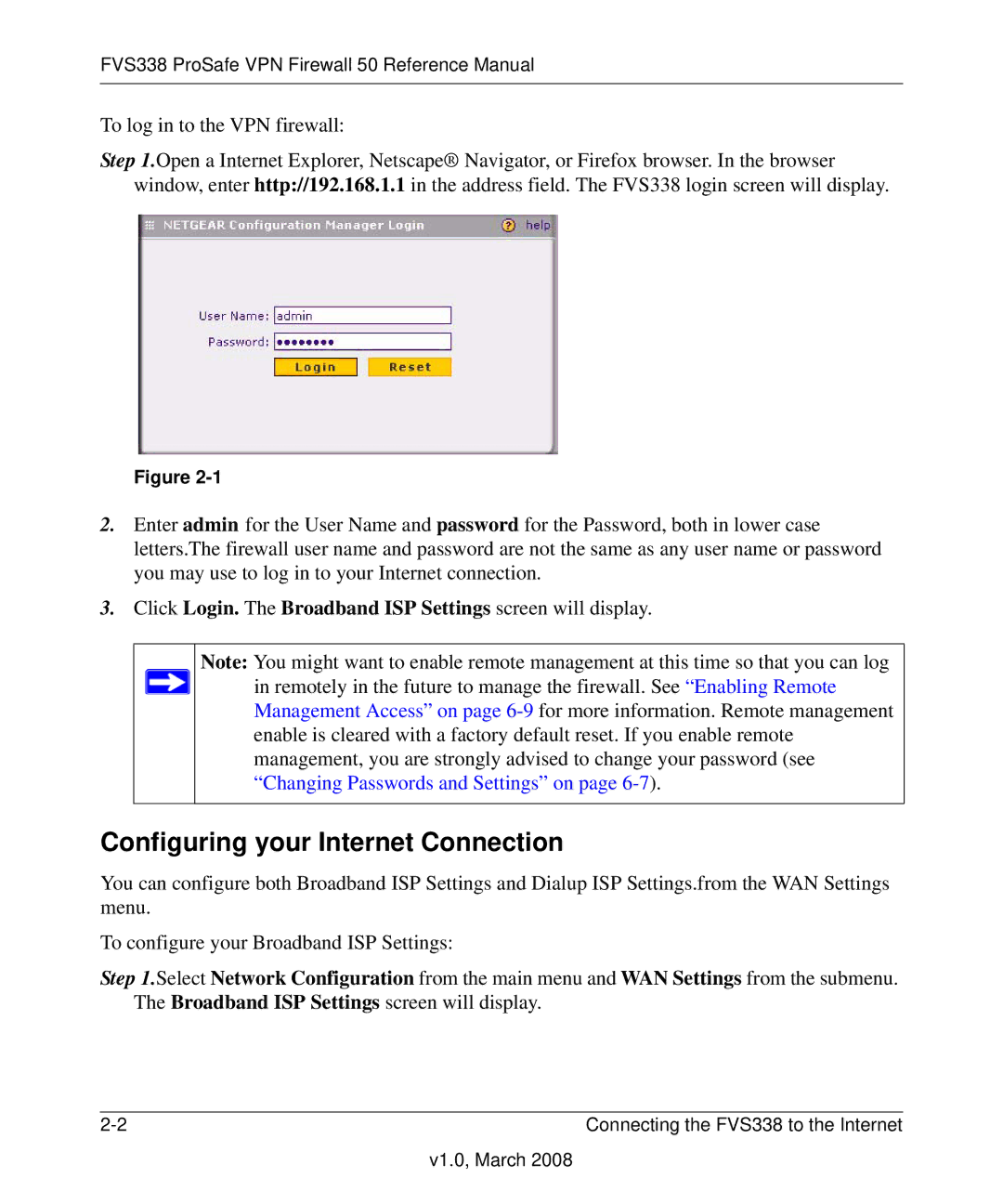 NETGEAR FVS338 manual Configuring your Internet Connection 