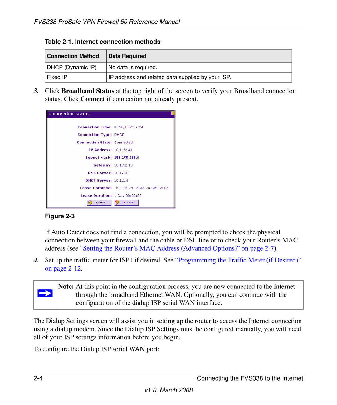 NETGEAR FVS338 manual Internet connection methods 