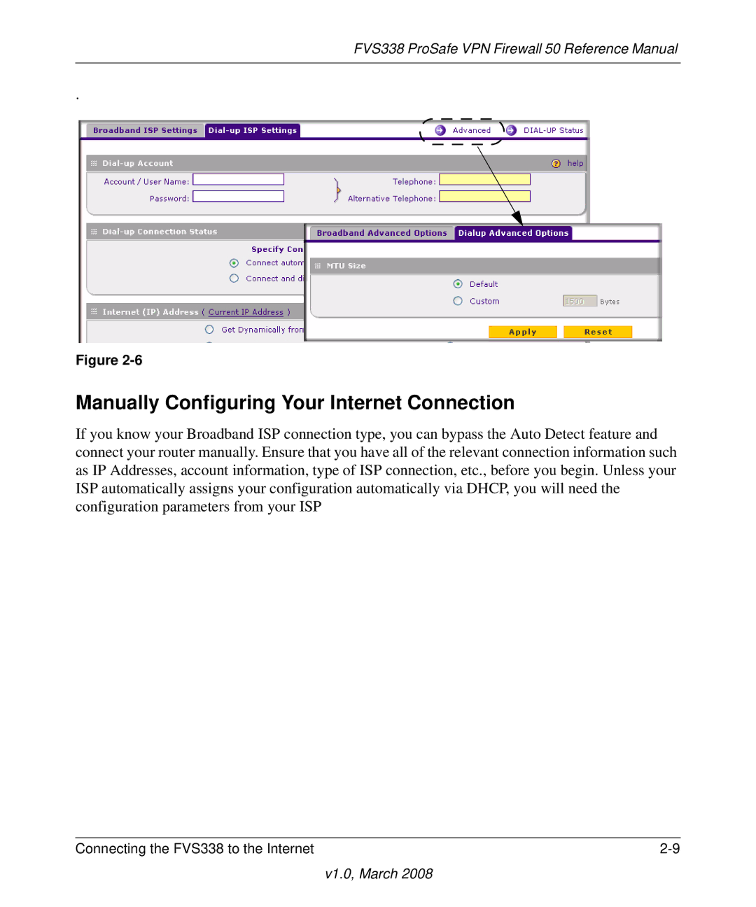 NETGEAR FVS338 manual Manually Configuring Your Internet Connection 