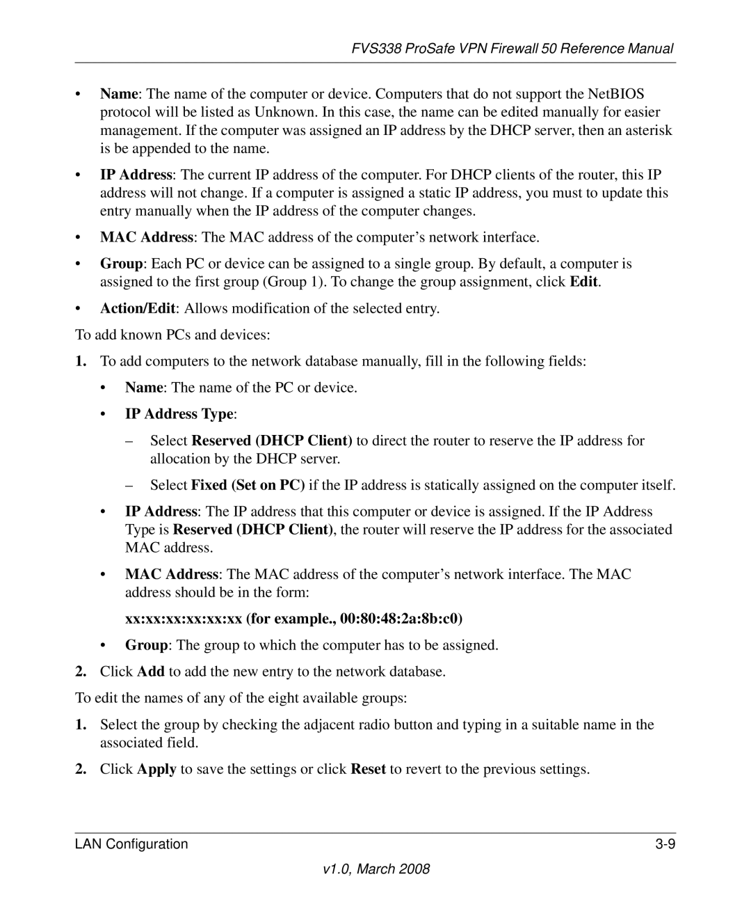 NETGEAR FVS338 manual IP Address Type 