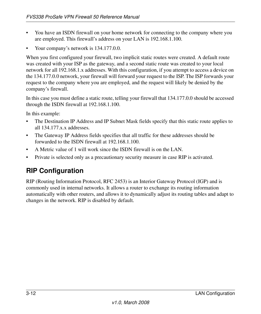 NETGEAR FVS338 manual RIP Configuration 