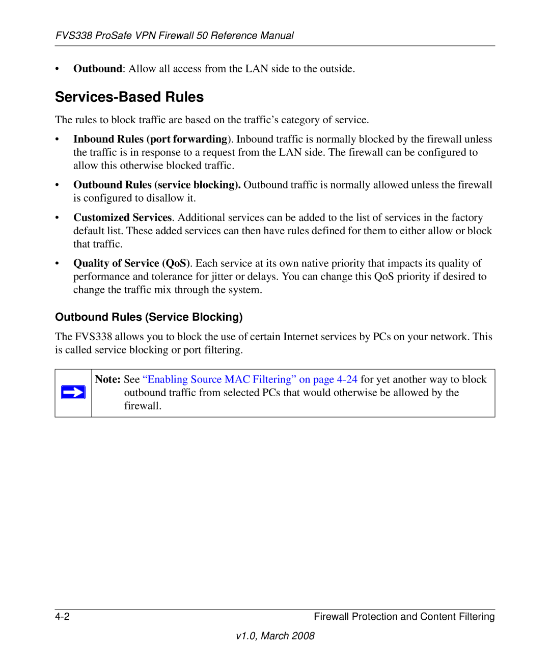 NETGEAR FVS338 manual Services-Based Rules, Outbound Rules Service Blocking 