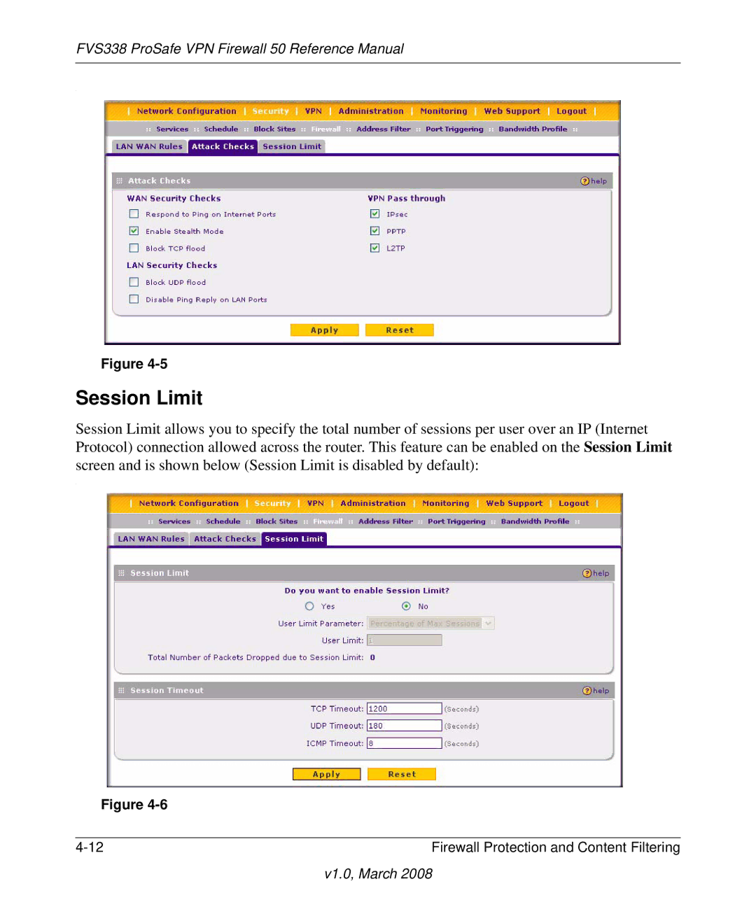 NETGEAR FVS338 manual Session Limit 