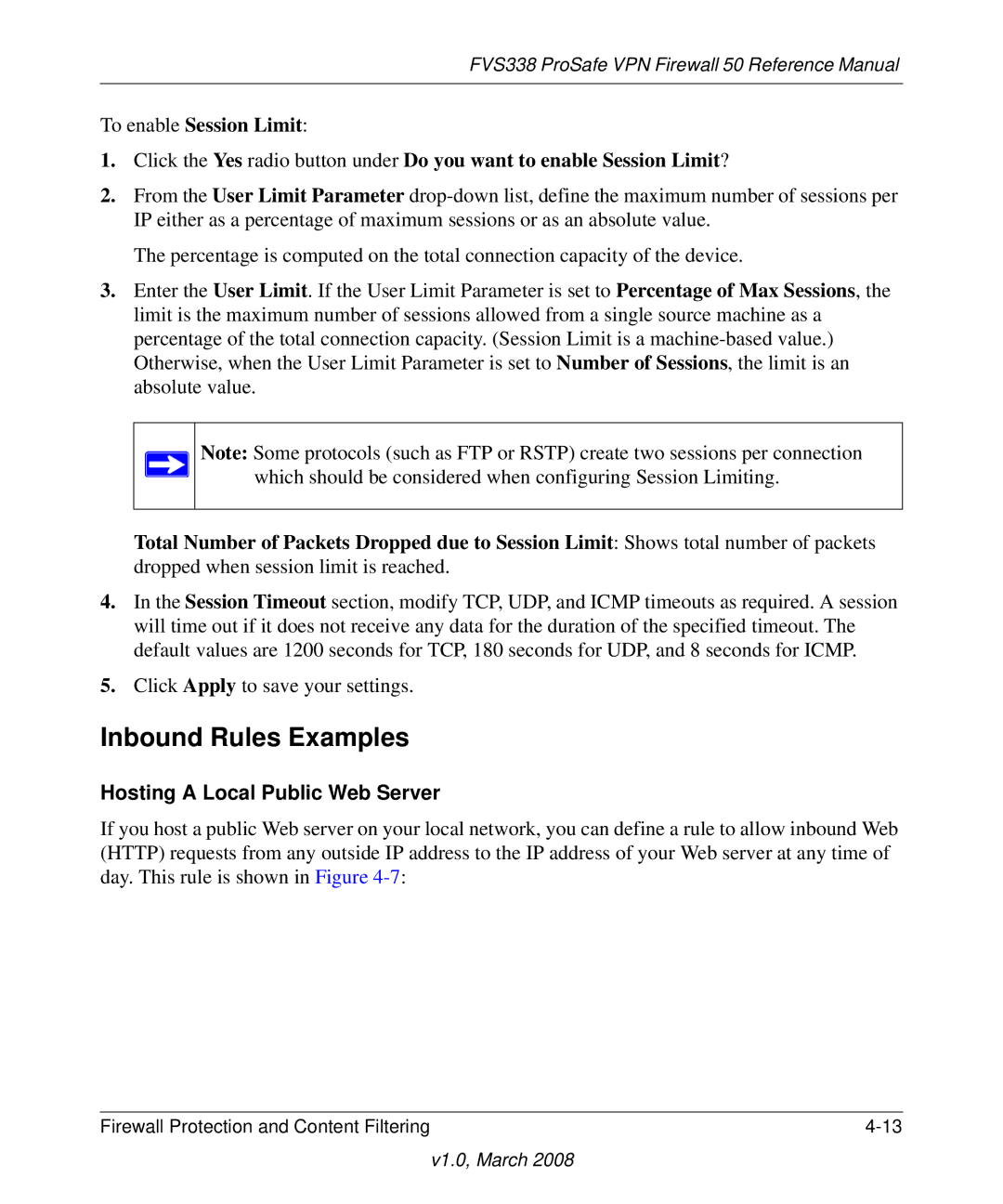 NETGEAR FVS338 manual Inbound Rules Examples, Hosting a Local Public Web Server 