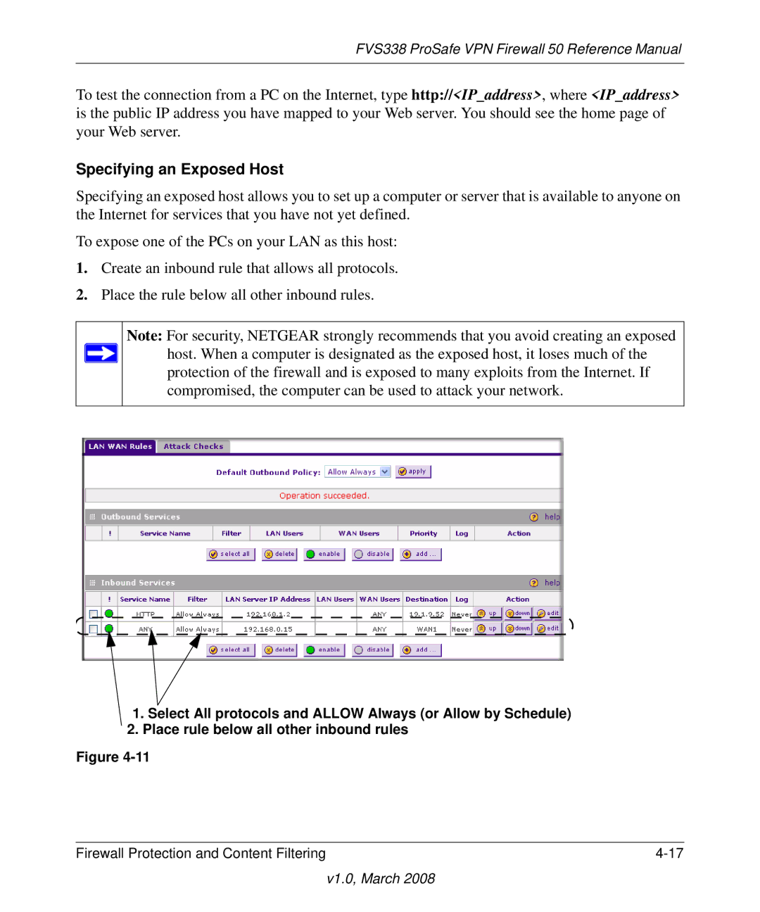 NETGEAR FVS338 manual Specifying an Exposed Host 