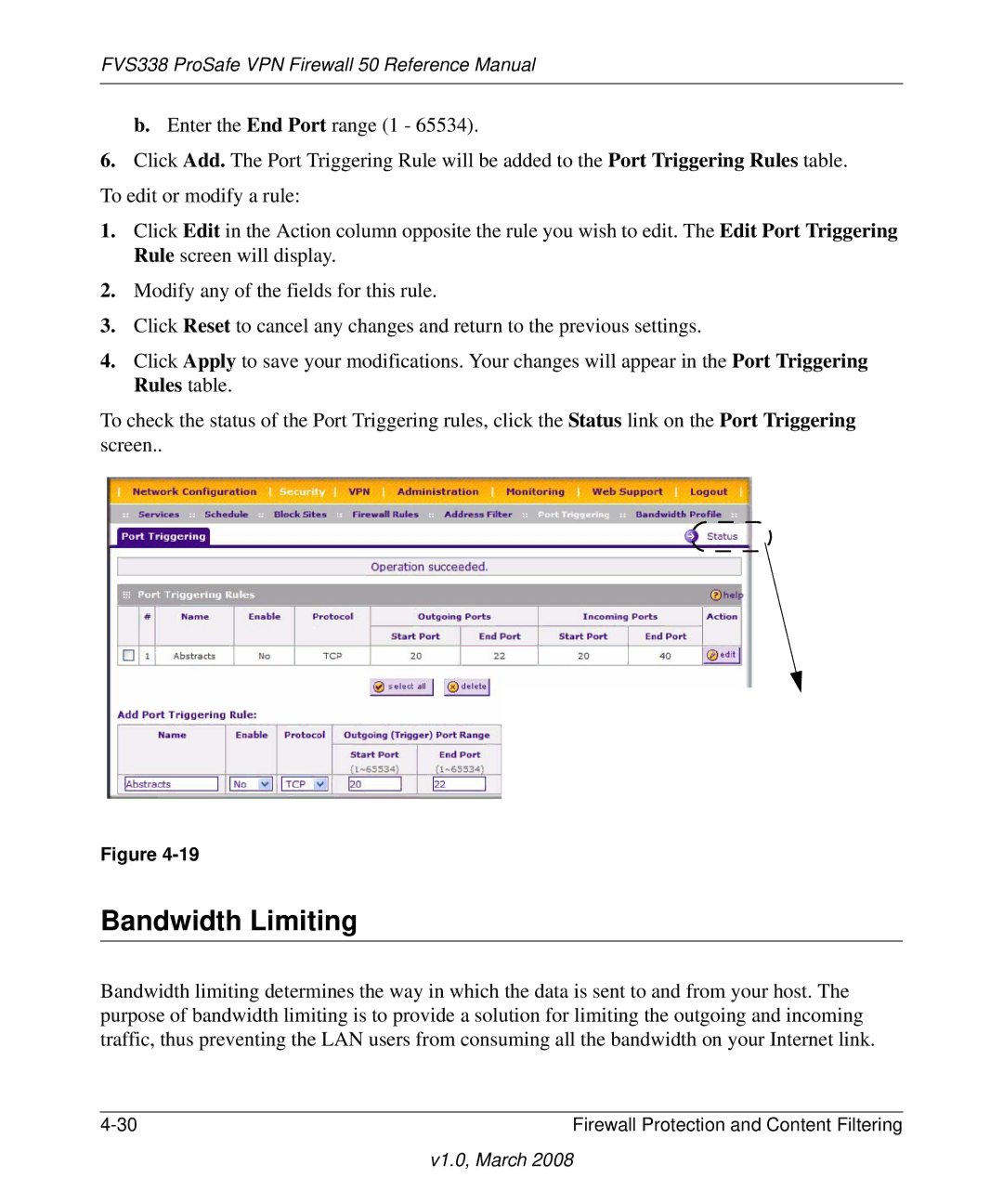 NETGEAR FVS338 manual Bandwidth Limiting 