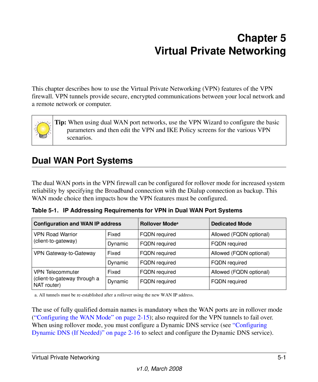 NETGEAR FVS338 manual IP Addressing Requirements for VPN in Dual WAN Port Systems 