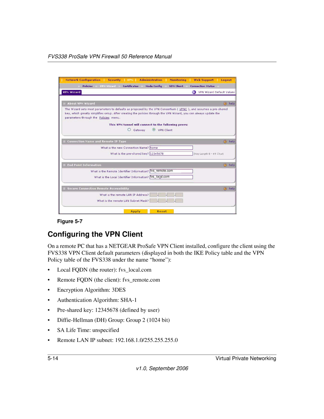 NETGEAR FVS338 manual Configuring the VPN Client 