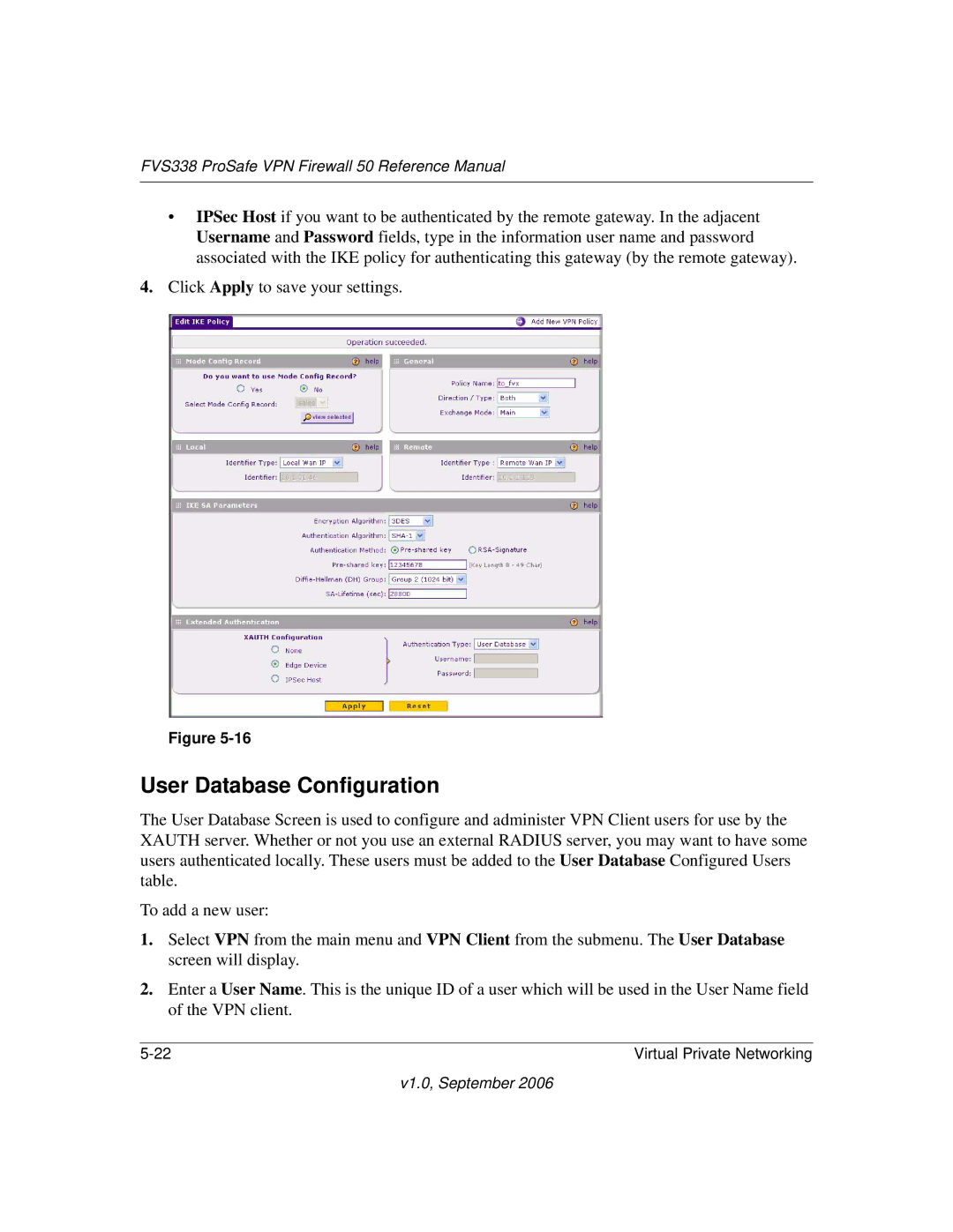 NETGEAR FVS338 manual User Database Configuration 