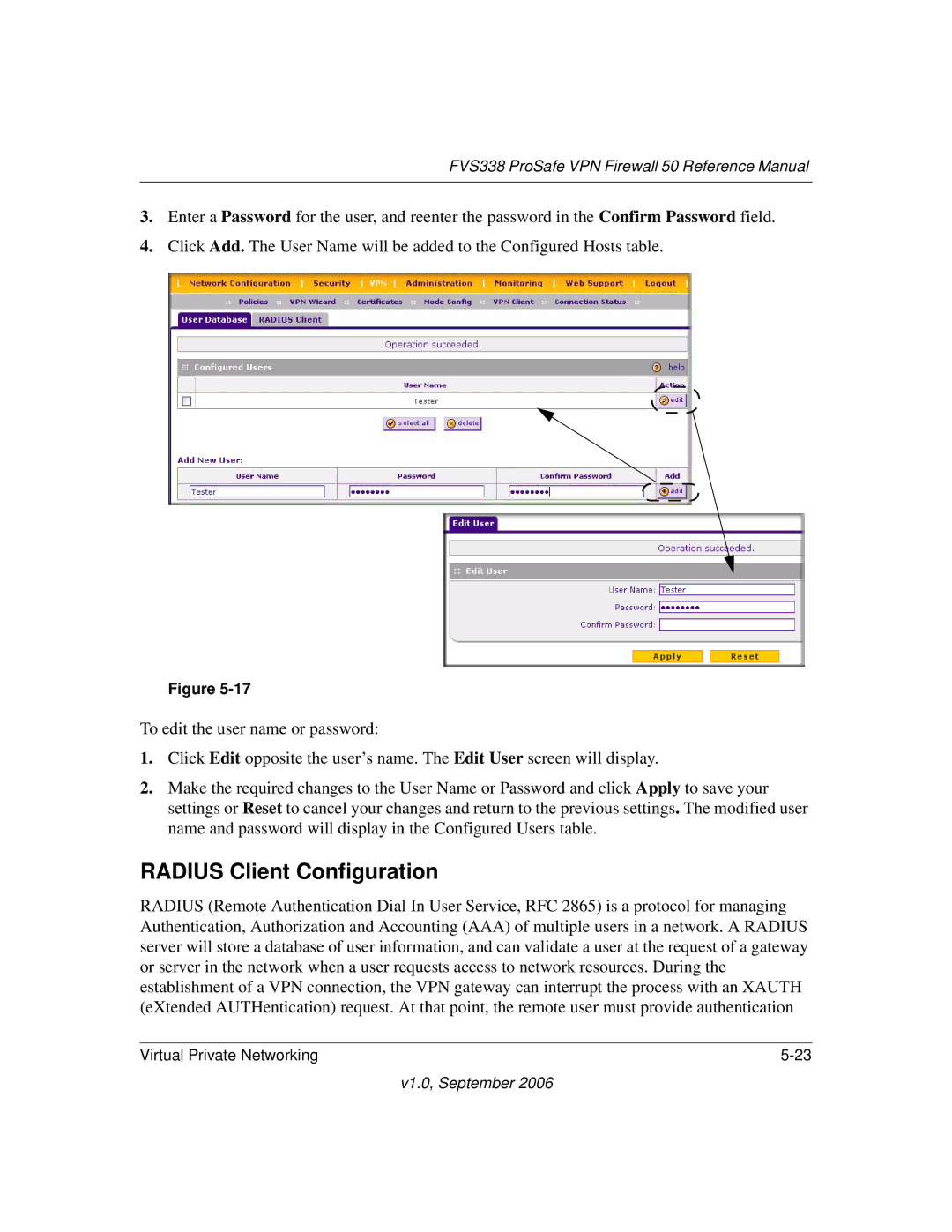 NETGEAR FVS338 manual Radius Client Configuration 