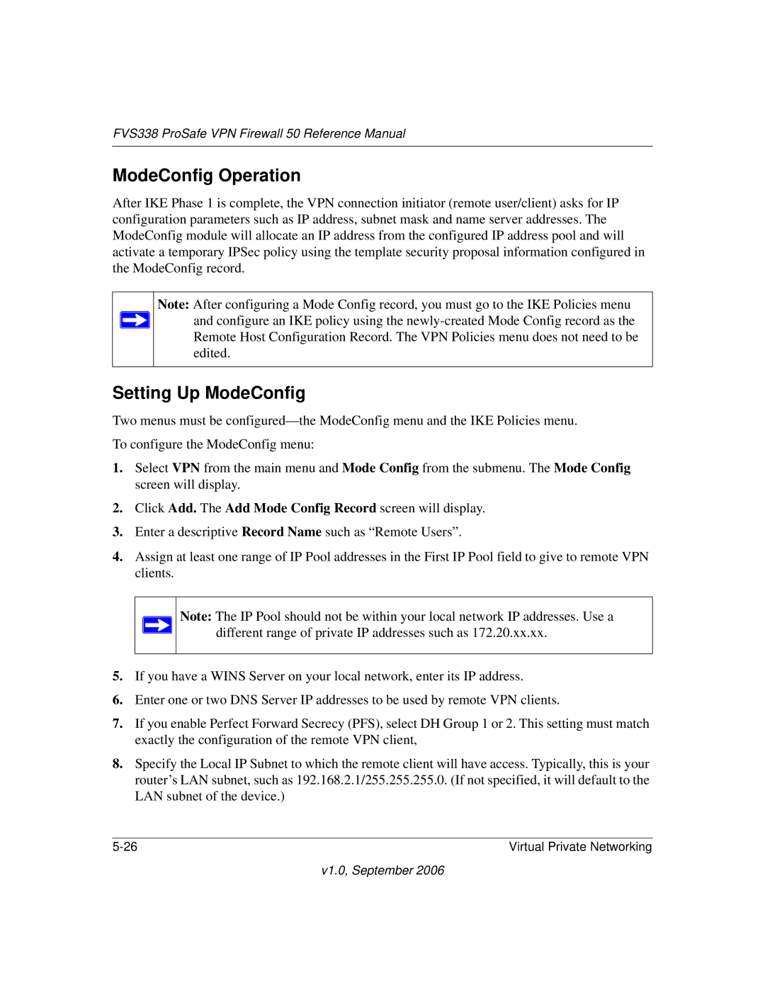 NETGEAR FVS338 manual ModeConfig Operation, Setting Up ModeConfig 