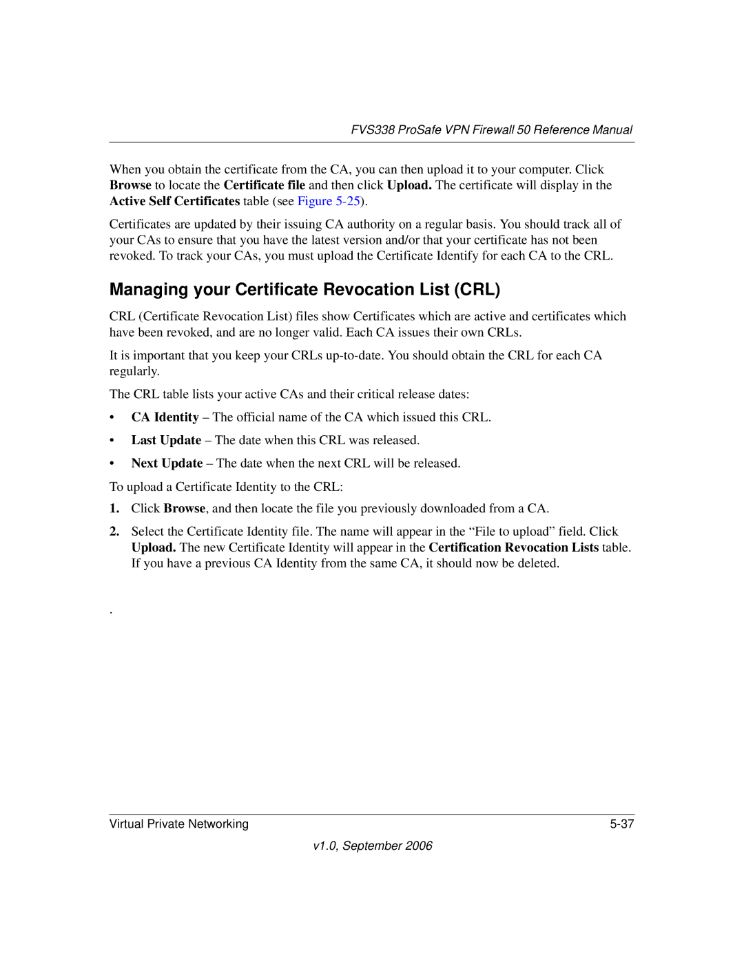 NETGEAR FVS338 manual Managing your Certificate Revocation List CRL 