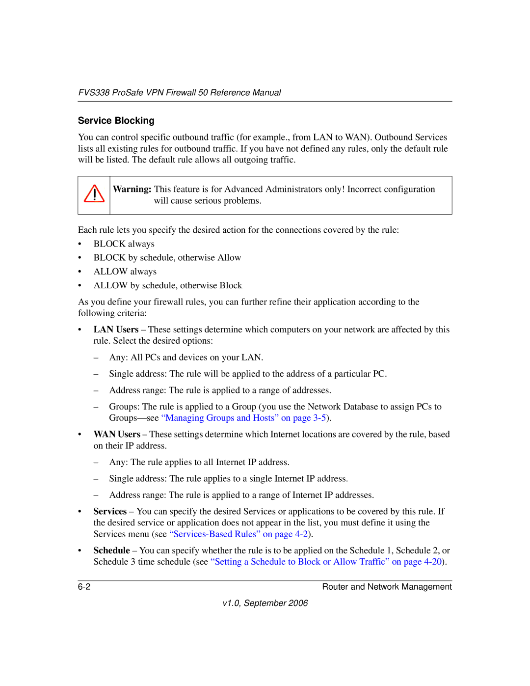 NETGEAR FVS338 manual Service Blocking 