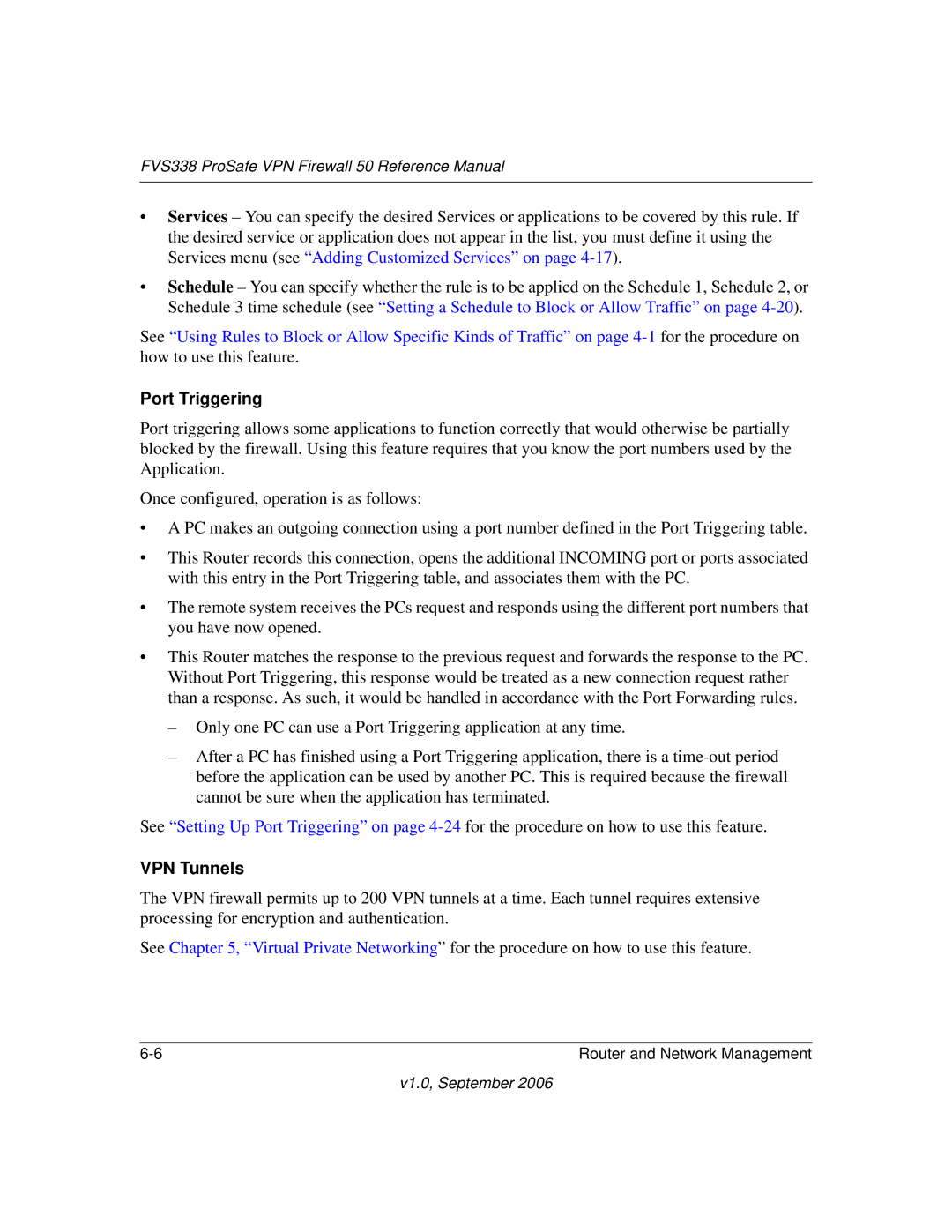 NETGEAR FVS338 manual Port Triggering, VPN Tunnels 