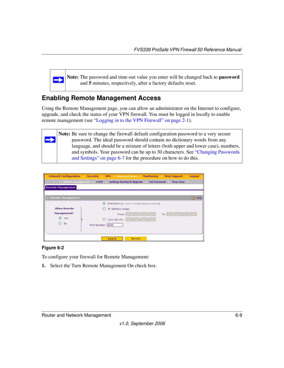 NETGEAR FVS338 manual Enabling Remote Management Access 