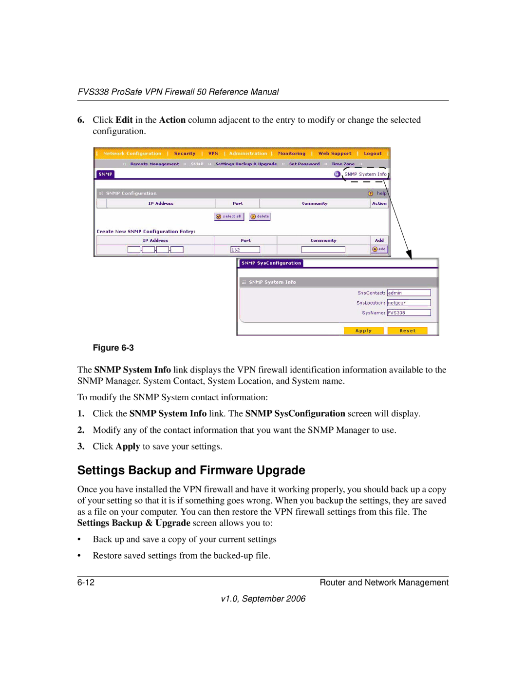 NETGEAR FVS338 manual Settings Backup and Firmware Upgrade 