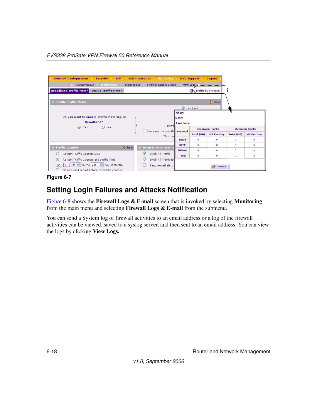 NETGEAR FVS338 manual Setting Login Failures and Attacks Notification 