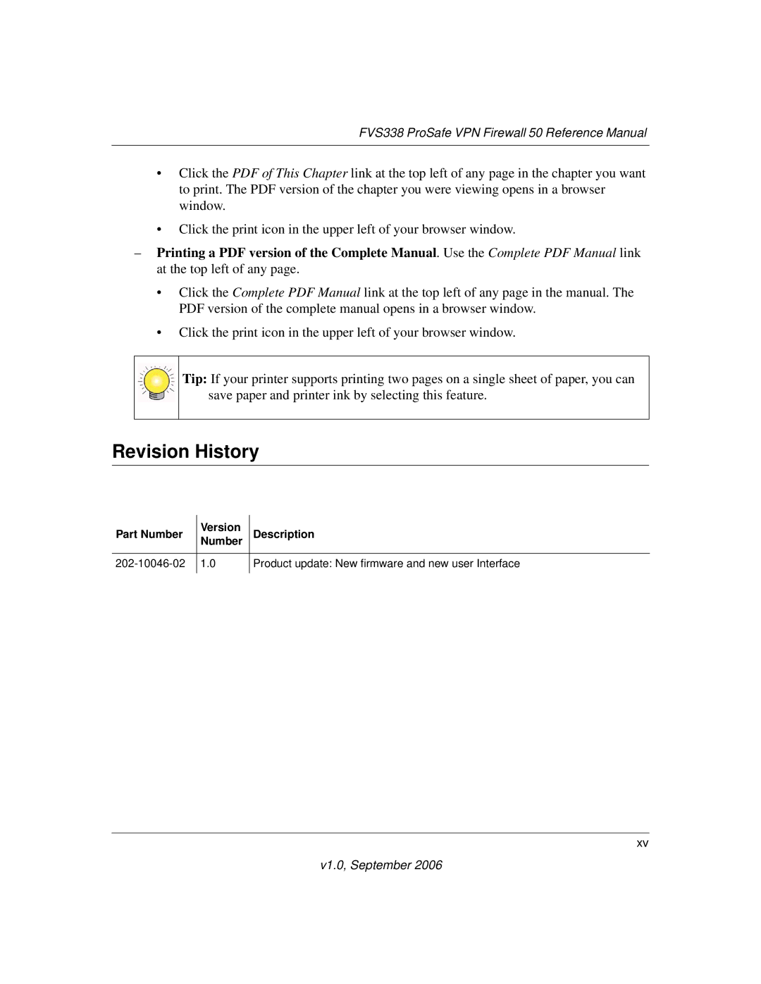 NETGEAR FVS338 manual Revision History 