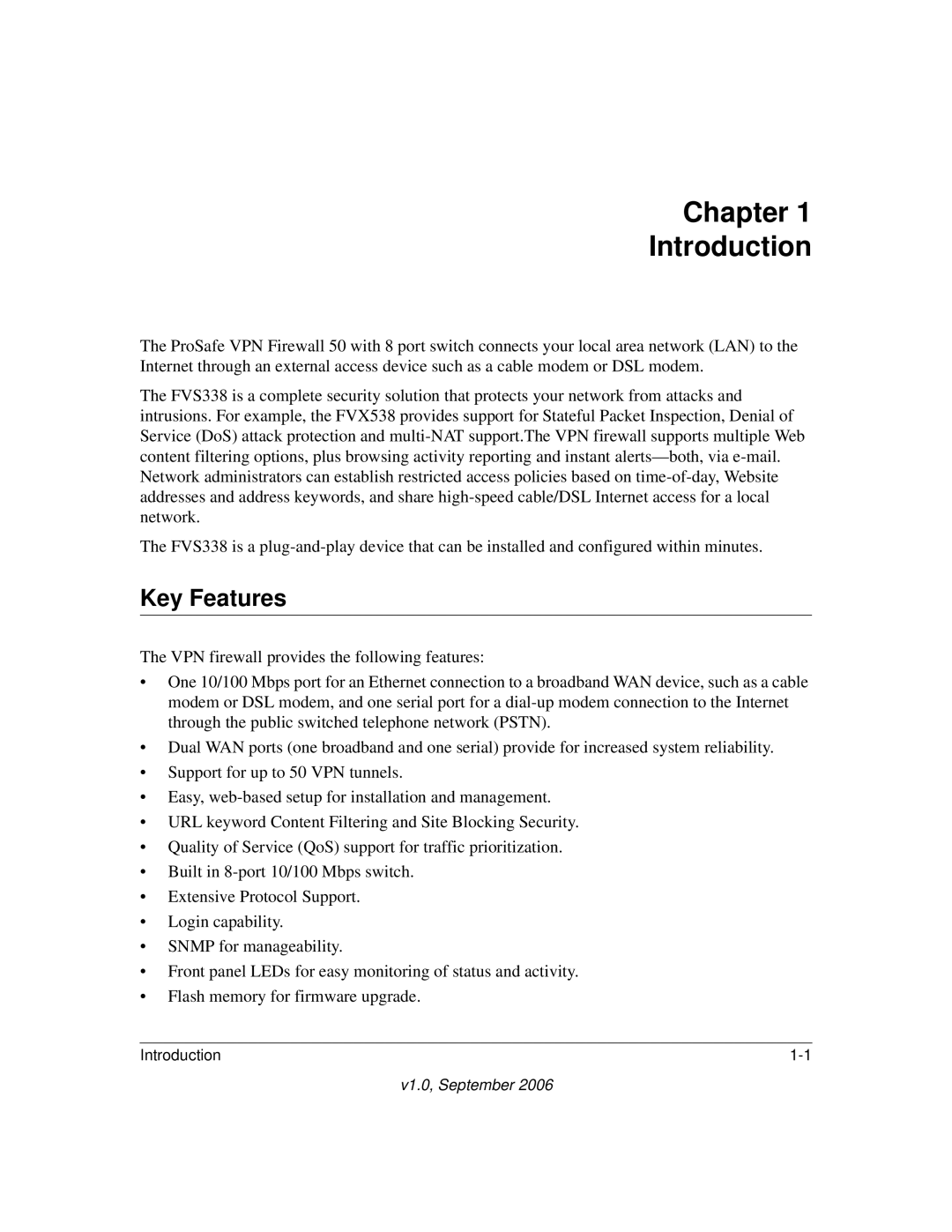 NETGEAR FVS338 manual Chapter Introduction, Key Features 