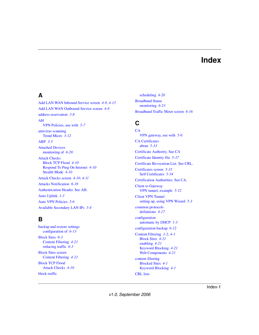 NETGEAR FVS338 manual Index 