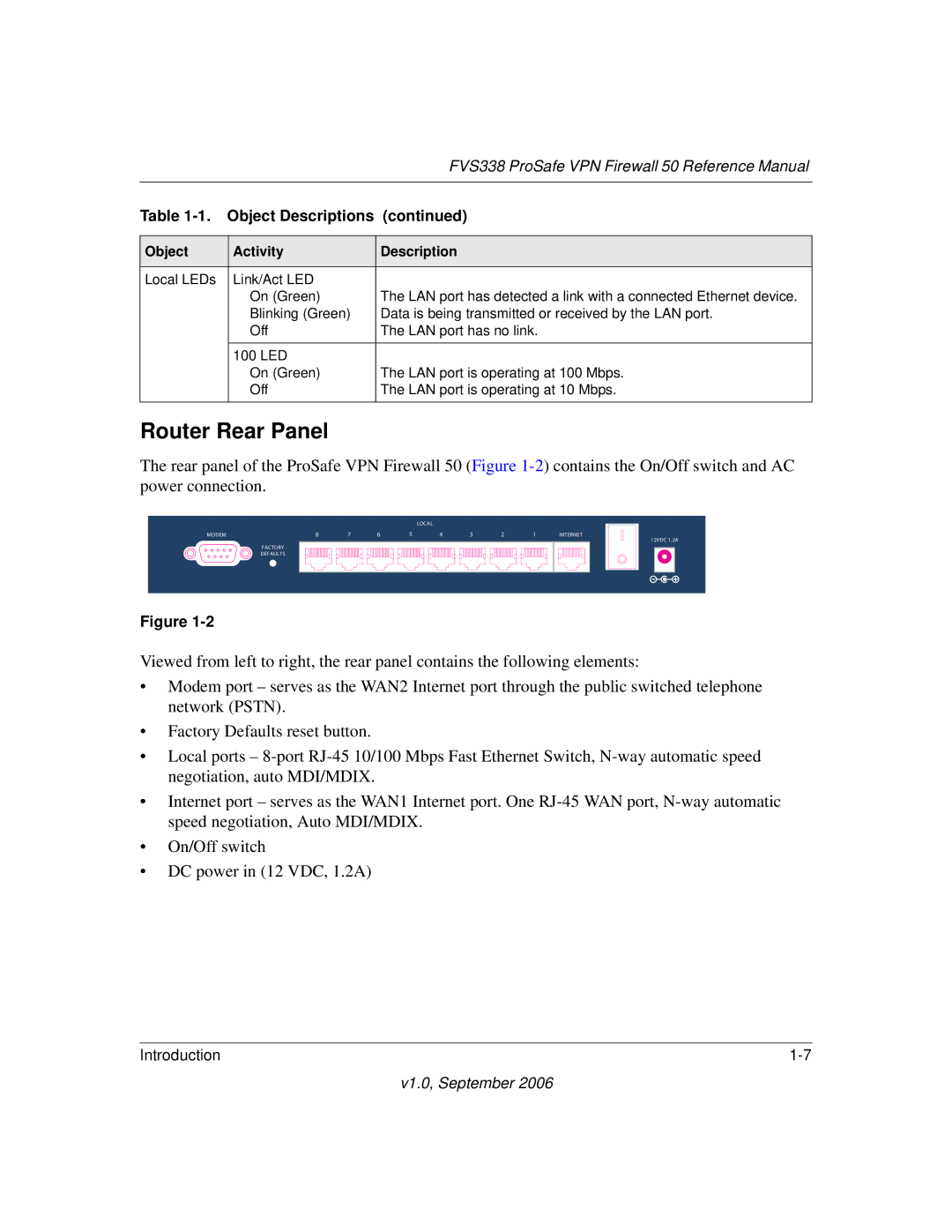 NETGEAR FVS338 manual Router Rear Panel 