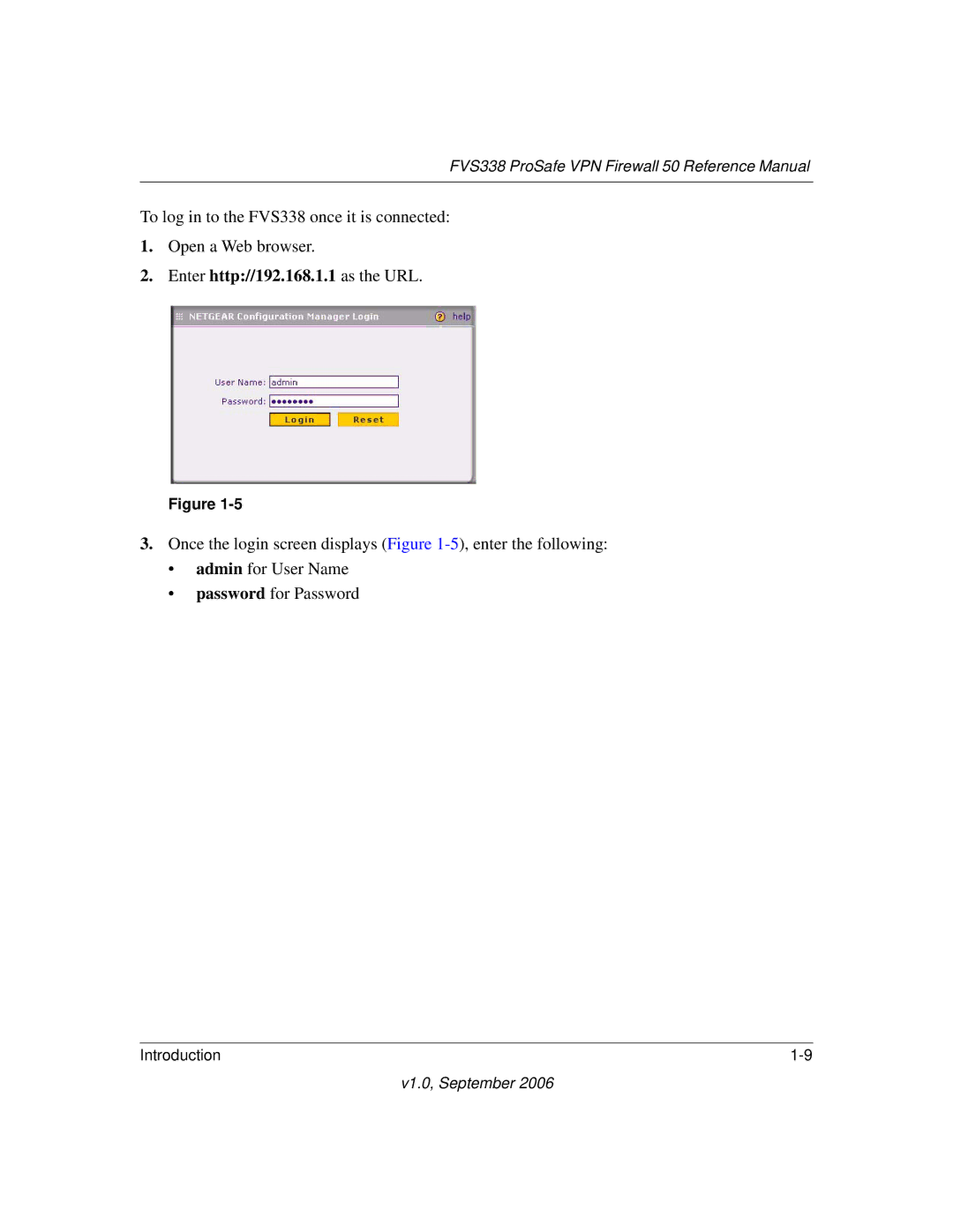 NETGEAR FVS338 manual Enter http//192.168.1.1 as the URL 