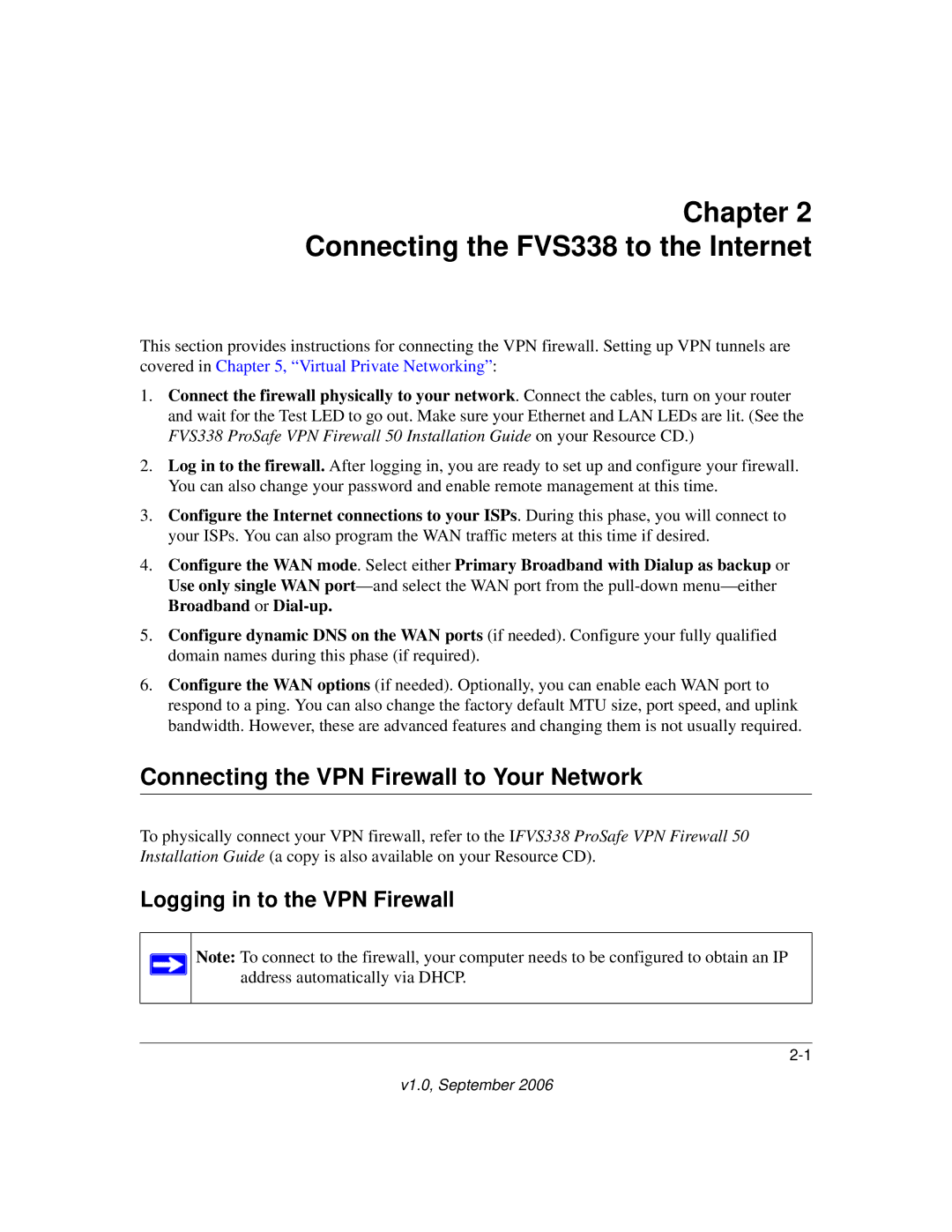 NETGEAR FVS338 manual Connecting the VPN Firewall to Your Network, Logging in to the VPN Firewall 