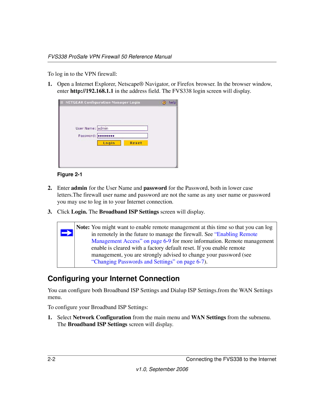 NETGEAR FVS338 manual Configuring your Internet Connection 