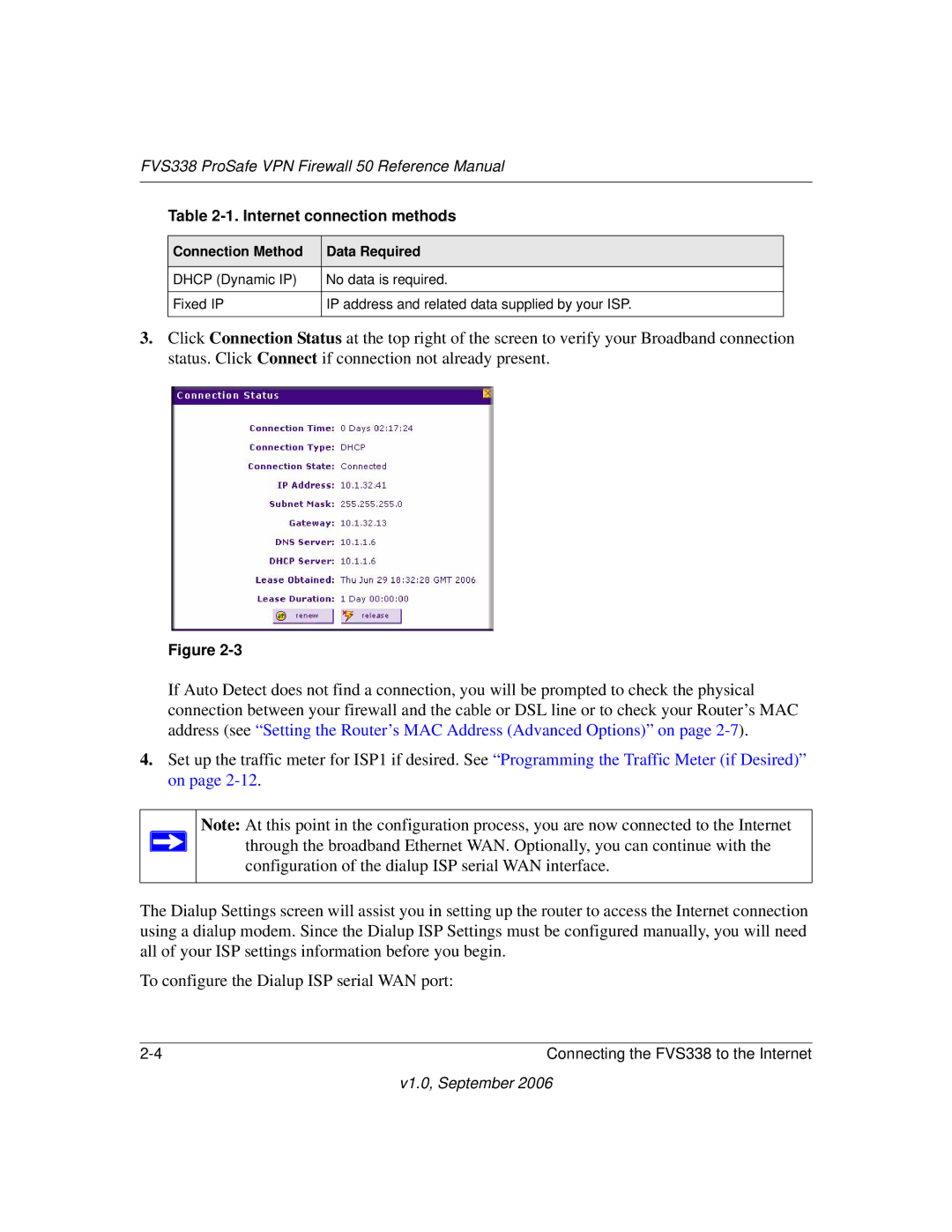 NETGEAR FVS338 manual Internet connection methods 