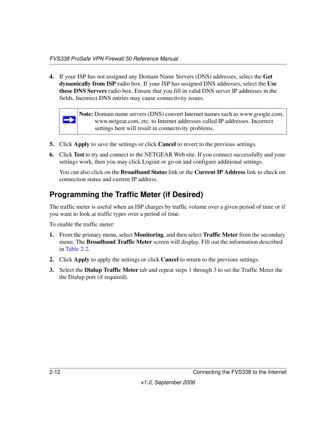 NETGEAR FVS338 manual Programming the Traffic Meter if Desired 