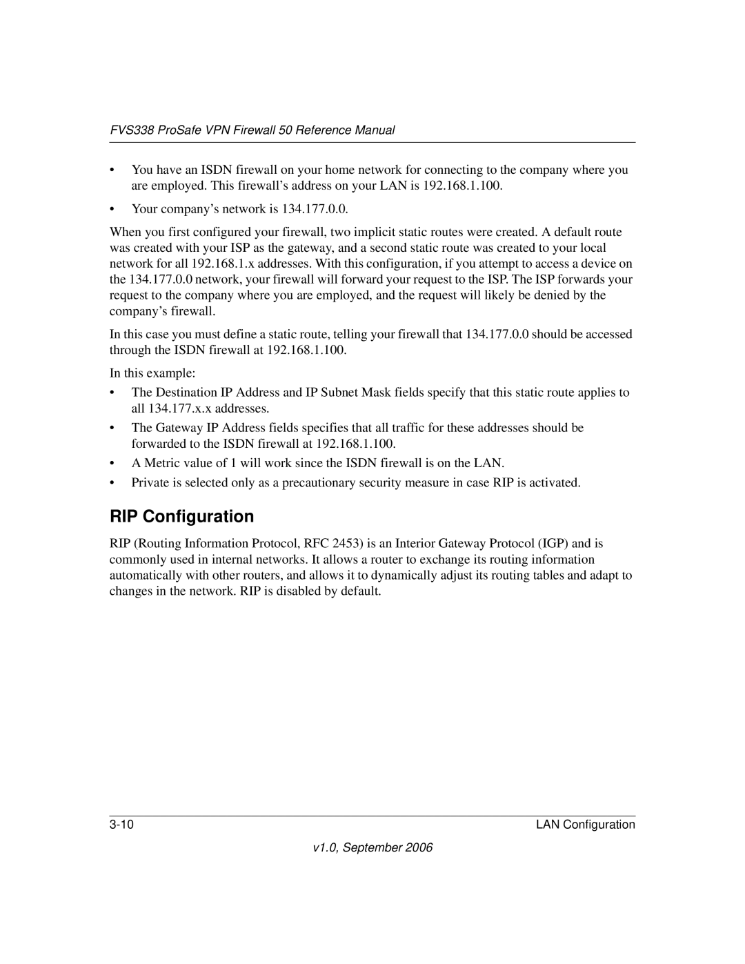 NETGEAR FVS338 manual RIP Configuration 