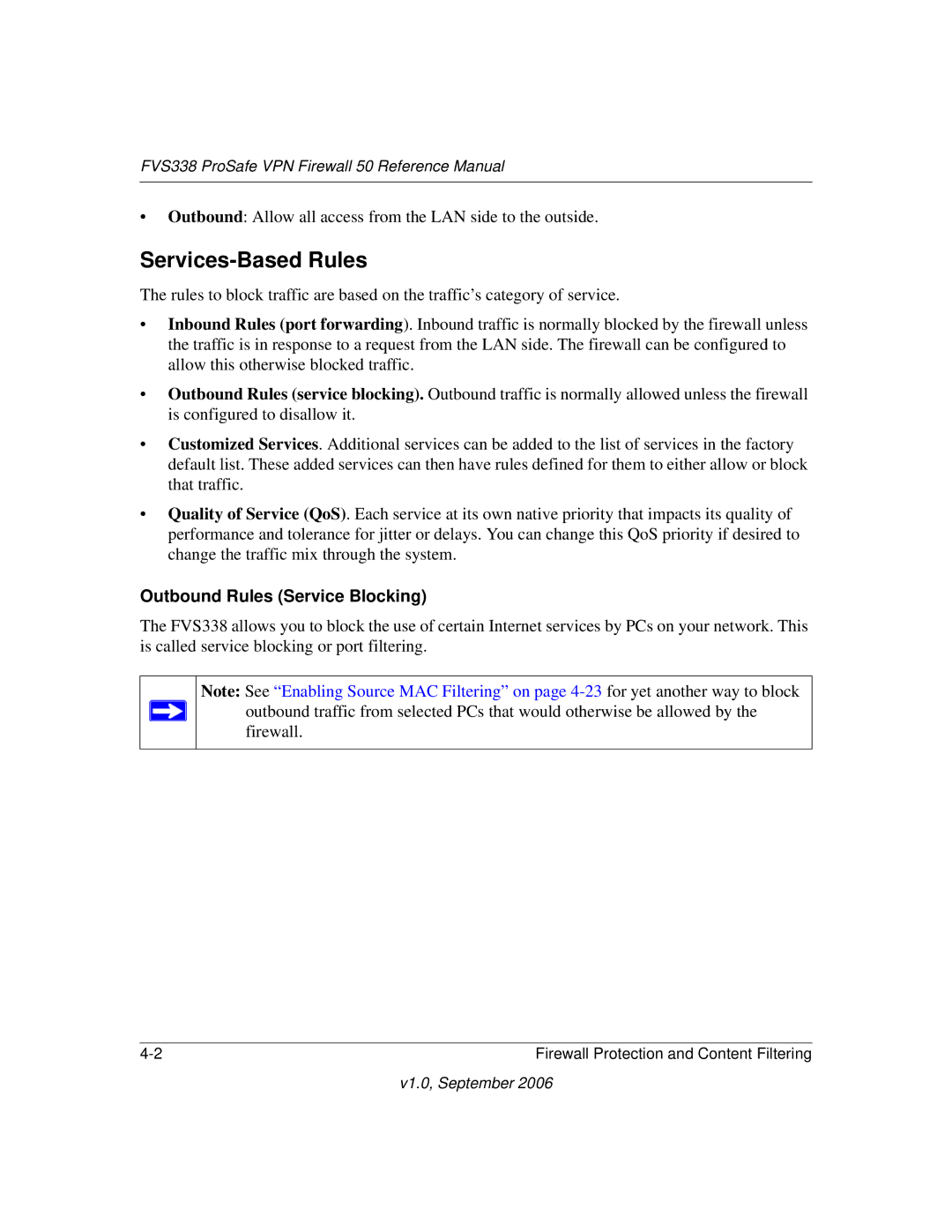 NETGEAR FVS338 manual Services-Based Rules, Outbound Rules Service Blocking 