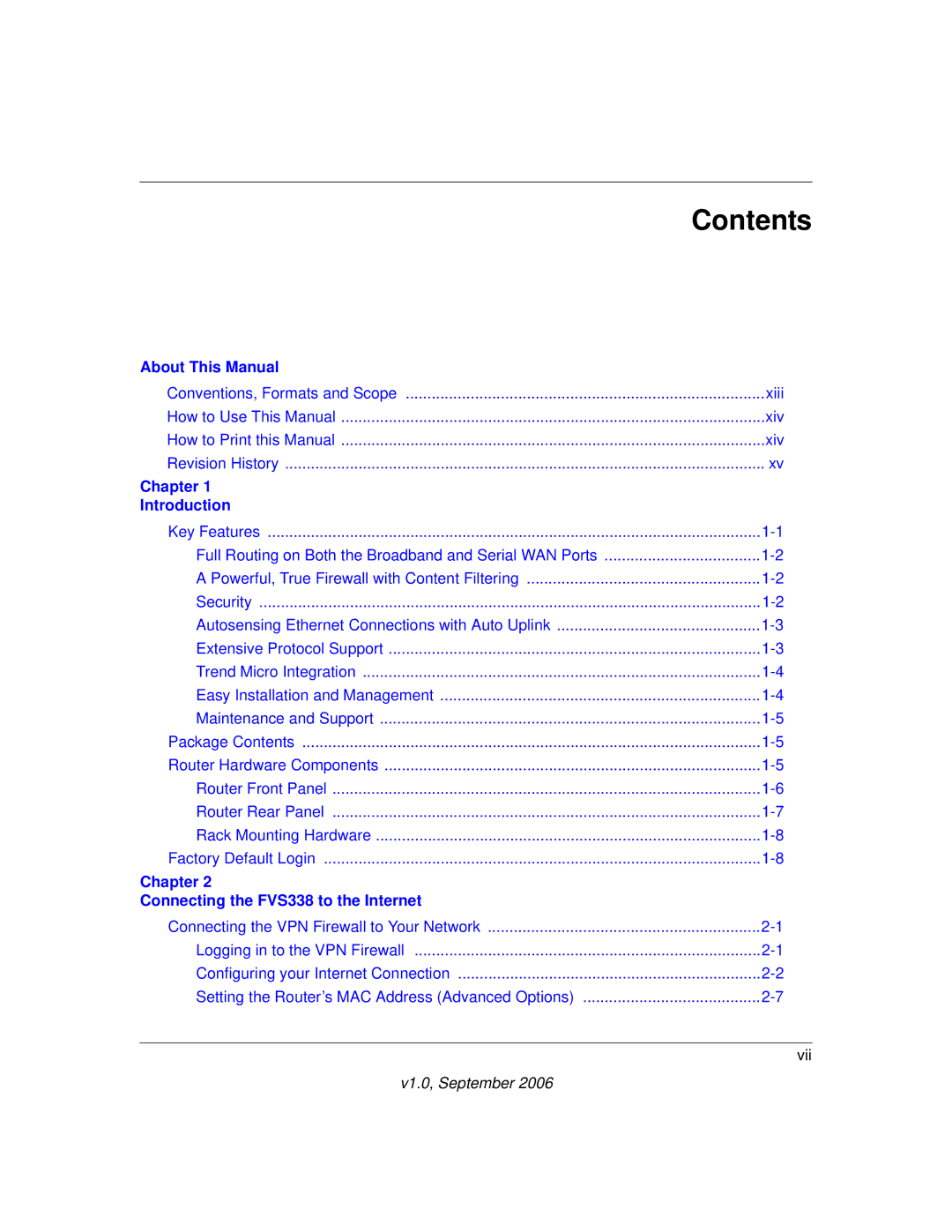 NETGEAR FVS338 manual Contents 