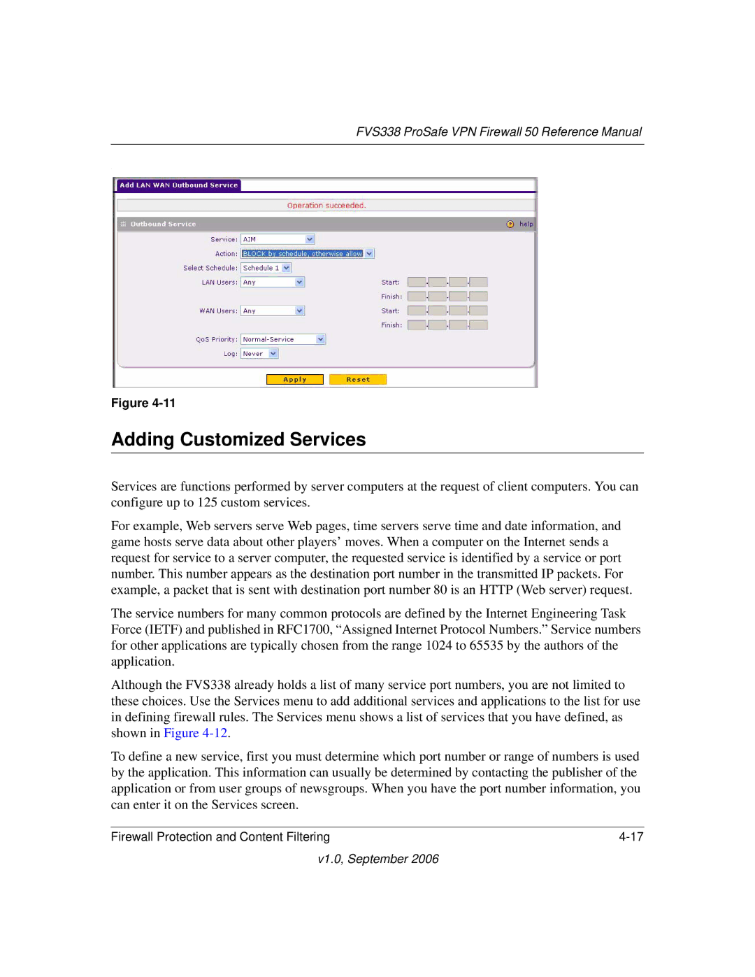 NETGEAR FVS338 manual Adding Customized Services 