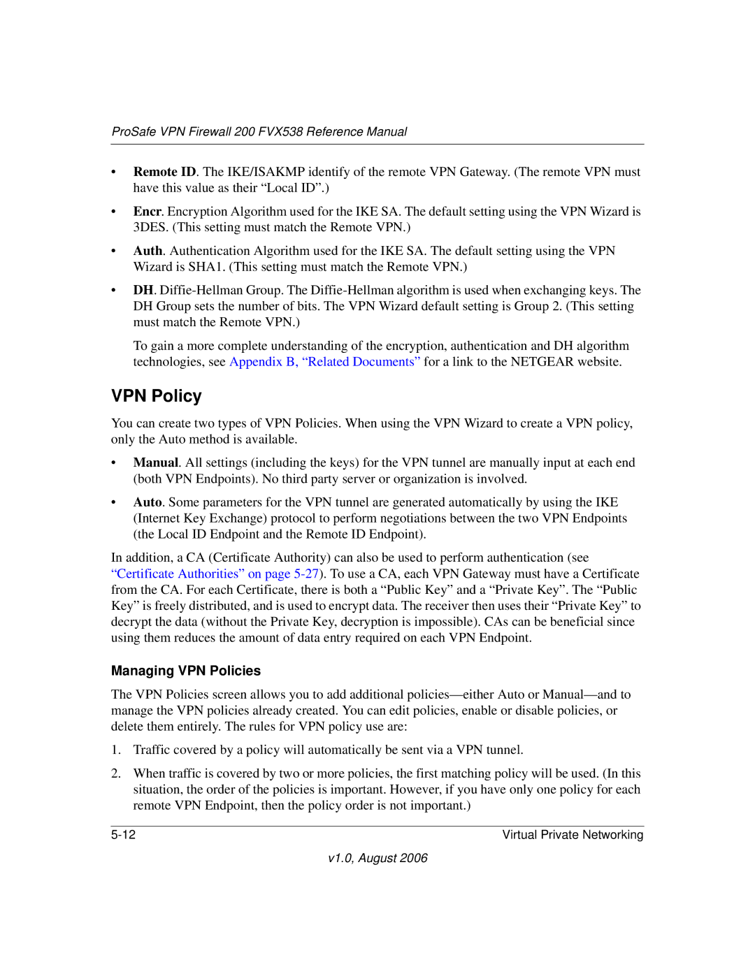 NETGEAR FVX538NA manual VPN Policy, Managing VPN Policies 