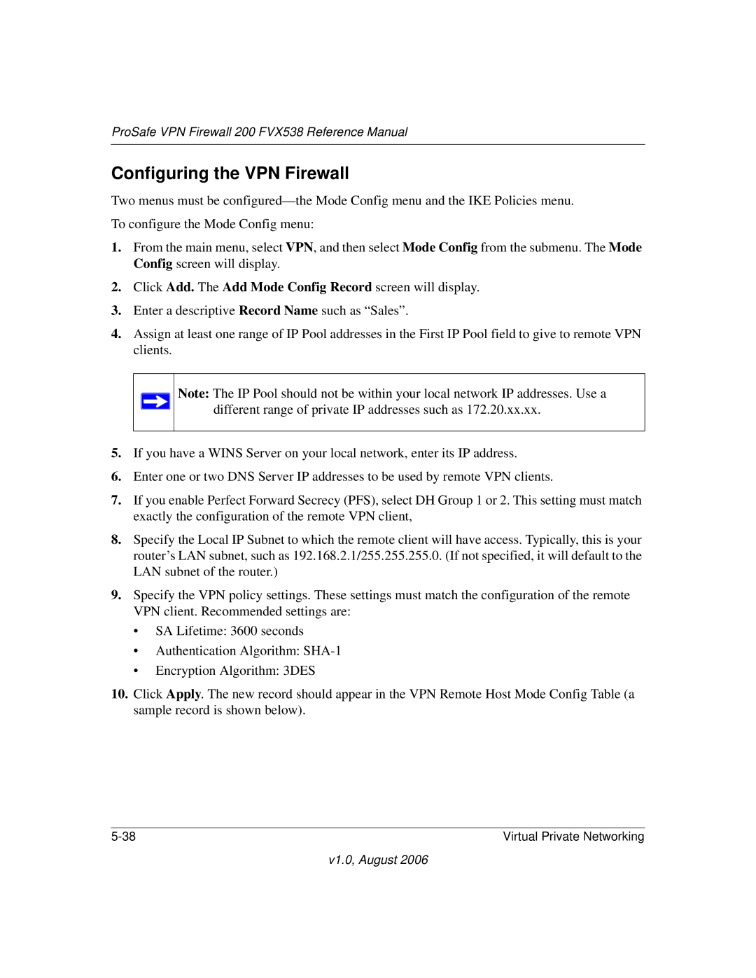 NETGEAR FVX538NA manual Configuring the VPN Firewall 