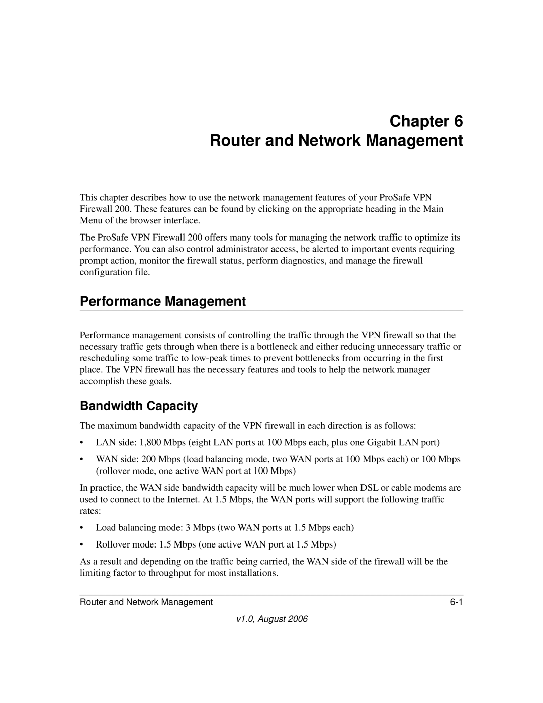 NETGEAR FVX538NA manual Performance Management, Bandwidth Capacity 